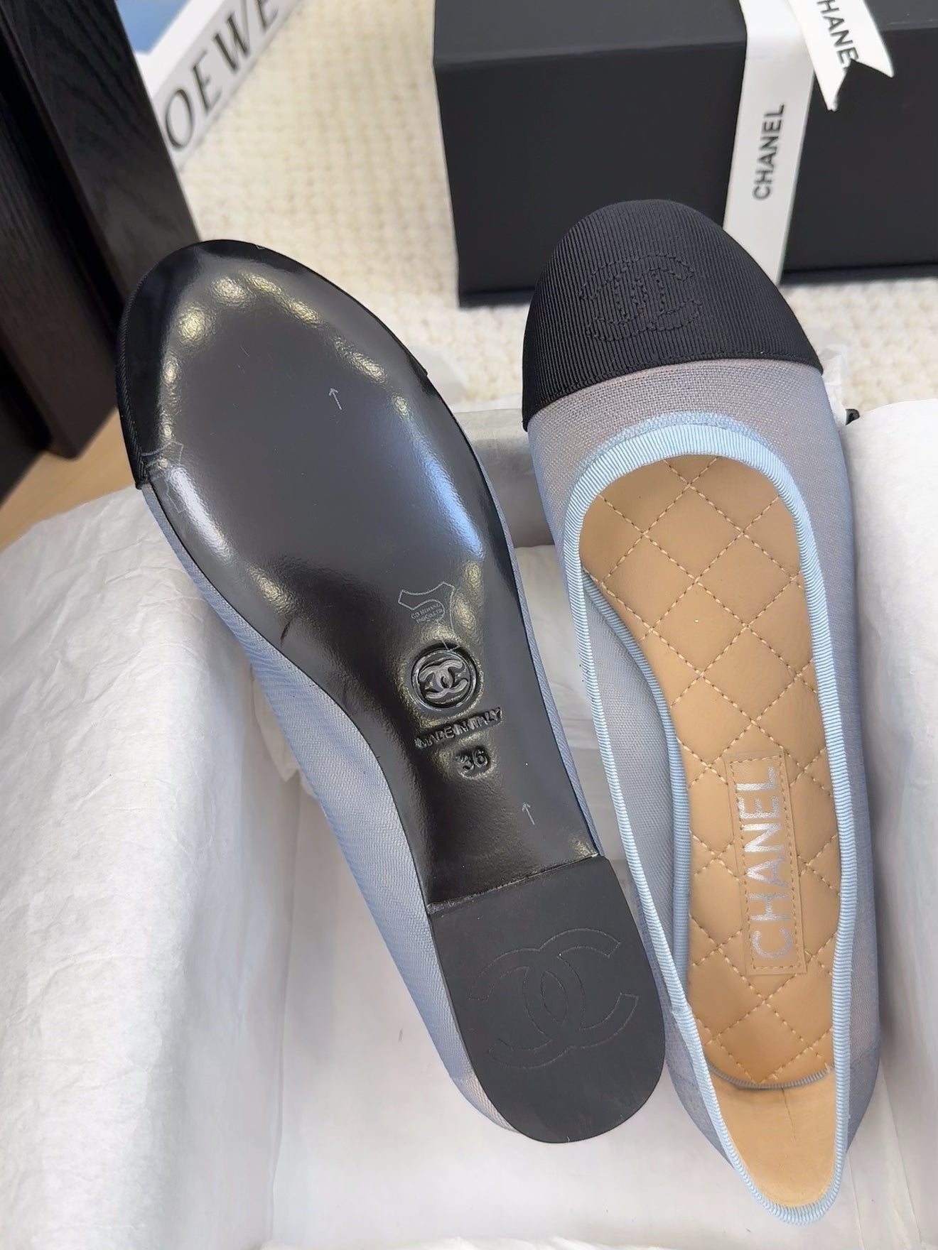 BALLET FLAT IN BLACK FABRIC AND BABY BLUE MESH - 34