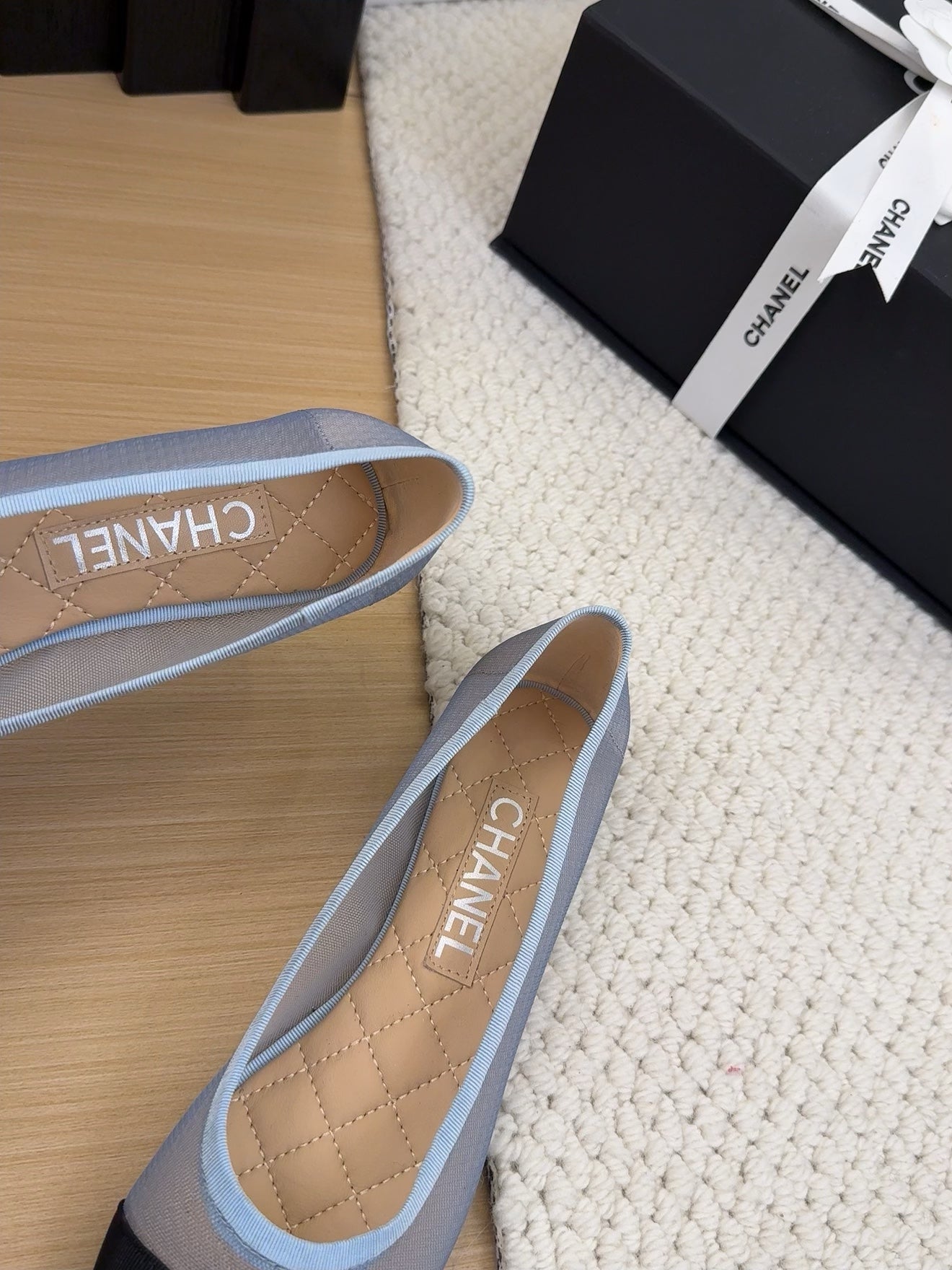BALLET FLAT IN BLACK FABRIC AND BABY BLUE MESH - 34
