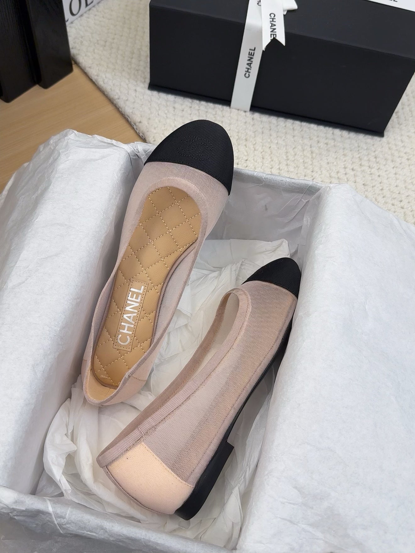 BALLET FLAT IN BLACK FABRIC AND PASTEL PINK MESH - 34