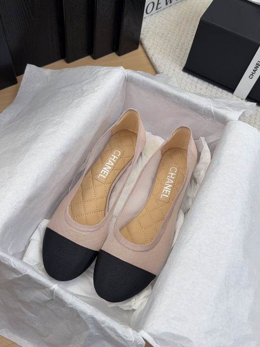 BALLET FLAT IN BLACK FABRIC AND PASTEL PINK MESH - 34