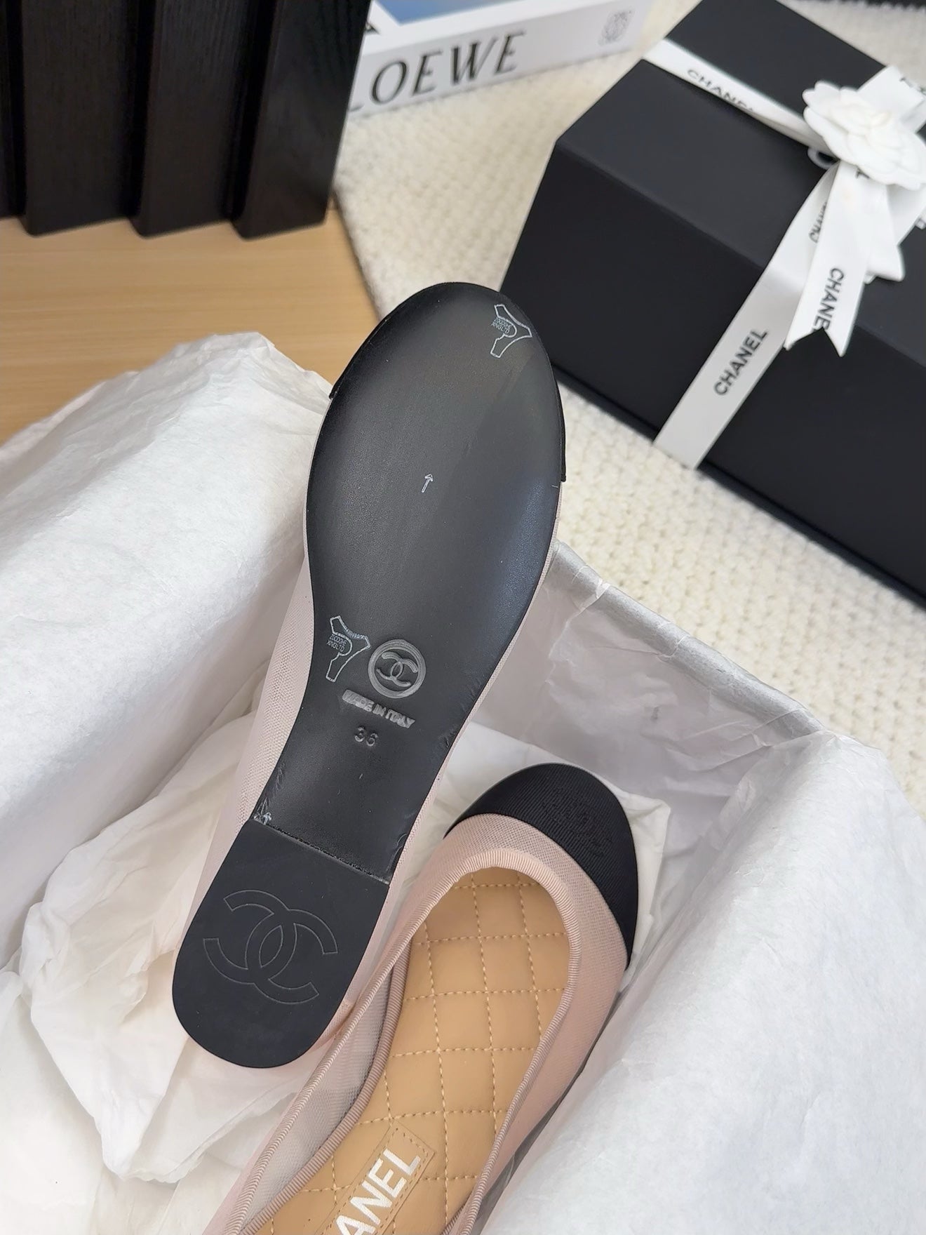 BALLET FLAT IN BLACK FABRIC AND PASTEL PINK MESH - 34
