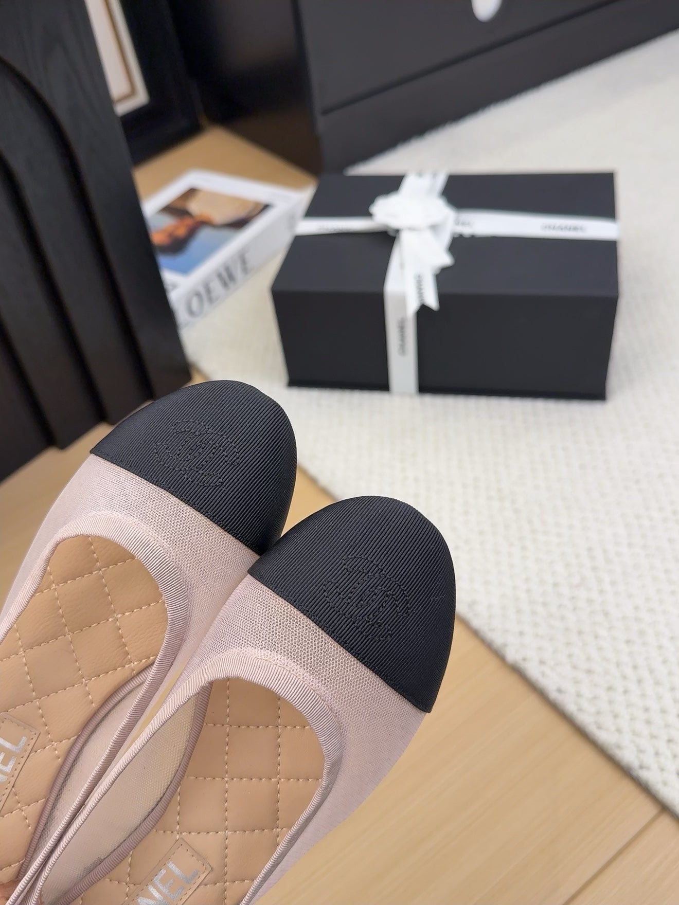 BALLET FLAT IN BLACK FABRIC AND PASTEL PINK MESH - 34