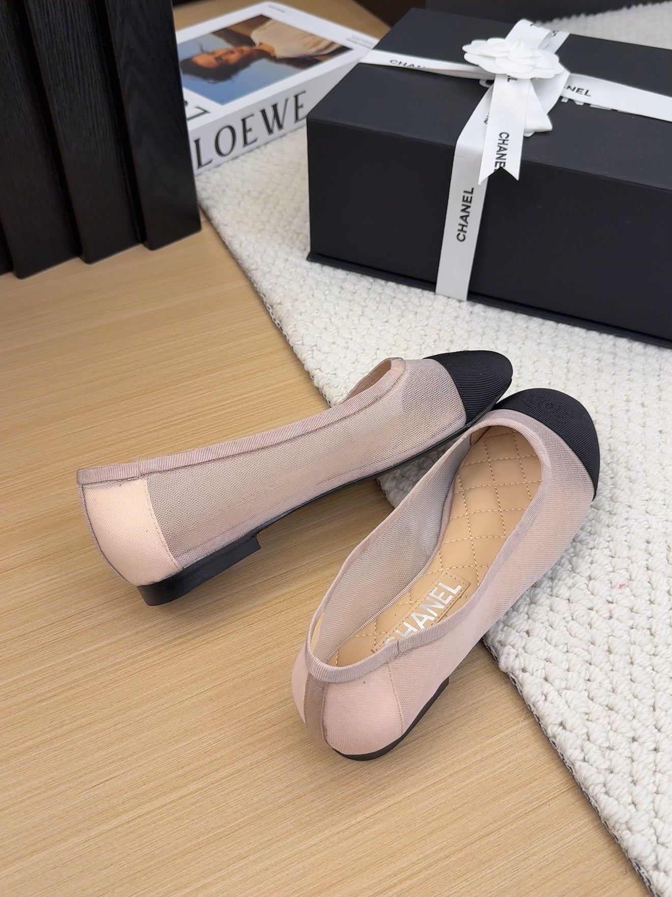 BALLET FLAT IN BLACK FABRIC AND PASTEL PINK MESH - 34