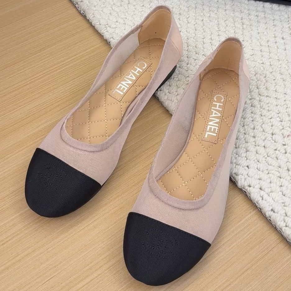 BALLET FLAT IN BLACK FABRIC AND PASTEL PINK MESH - 34