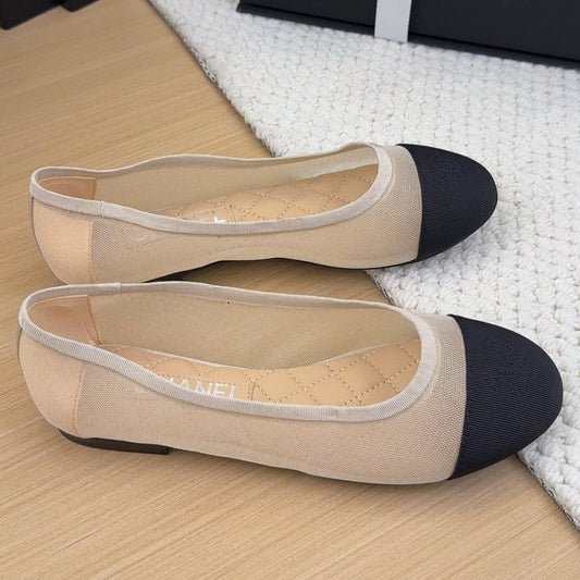 BALLET FLAT IN BLACK FABRIC AND BEIGE MESH - 34