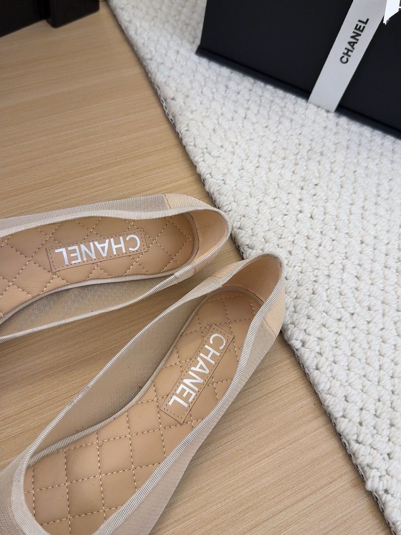 BALLET FLAT IN BLACK FABRIC AND BEIGE MESH - 34