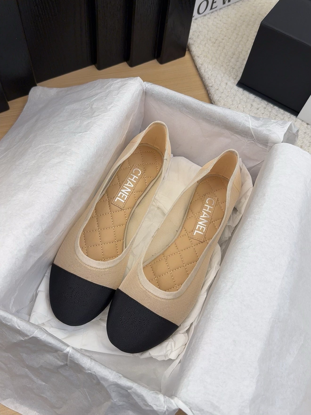 BALLET FLAT IN BLACK FABRIC AND BEIGE MESH - 34