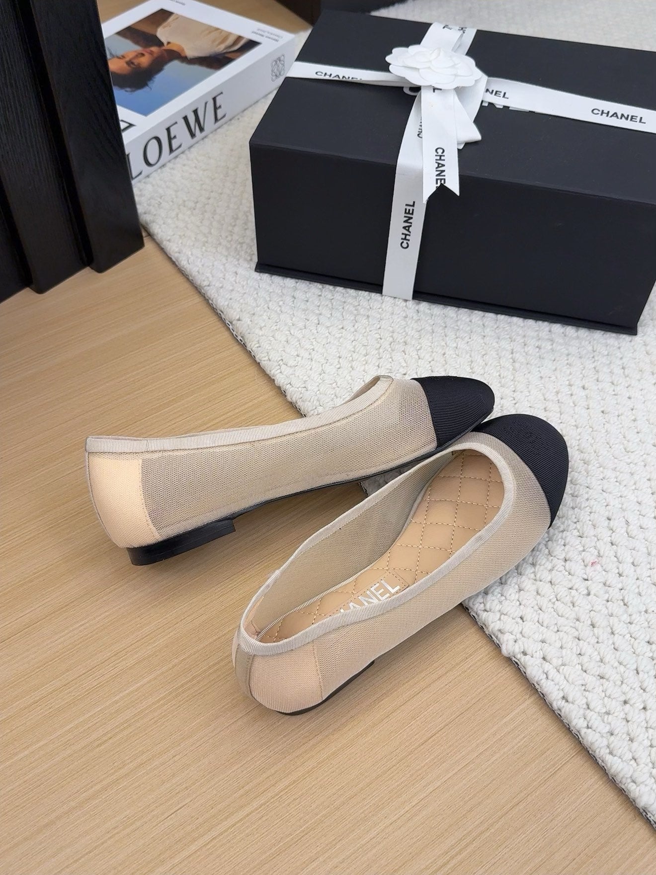 BALLET FLAT IN BLACK FABRIC AND BEIGE MESH - 34