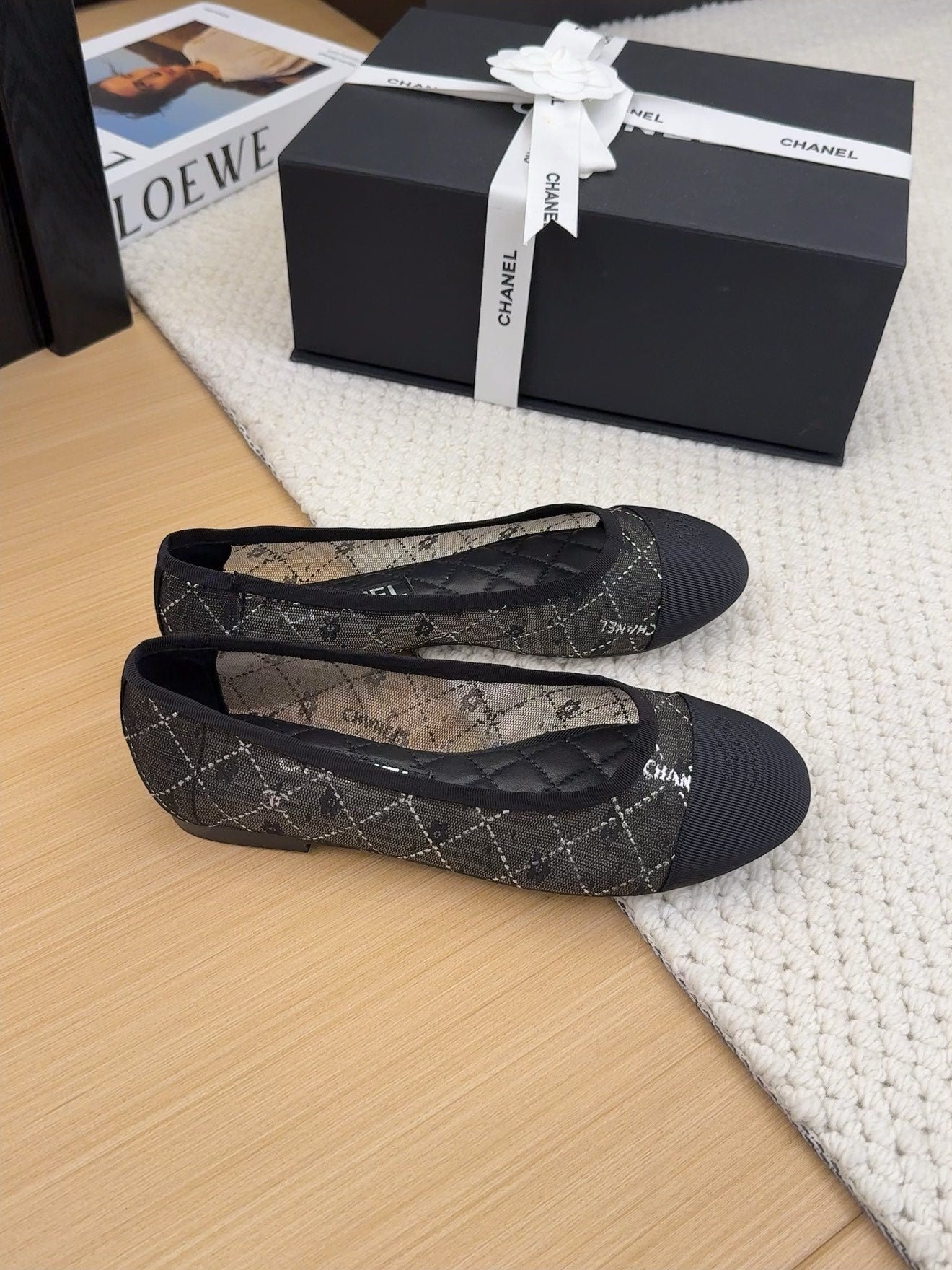 BALLET FLAT IN BLACK FABRIC AND MESH - 34