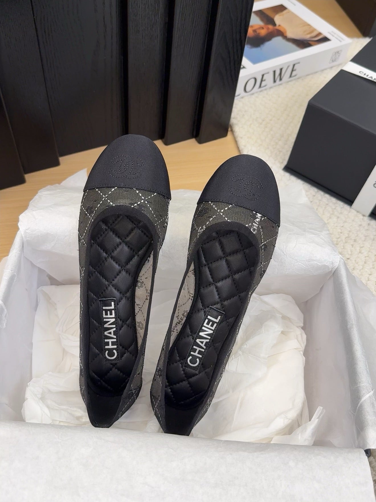 BALLET FLAT IN BLACK FABRIC AND MESH - 34