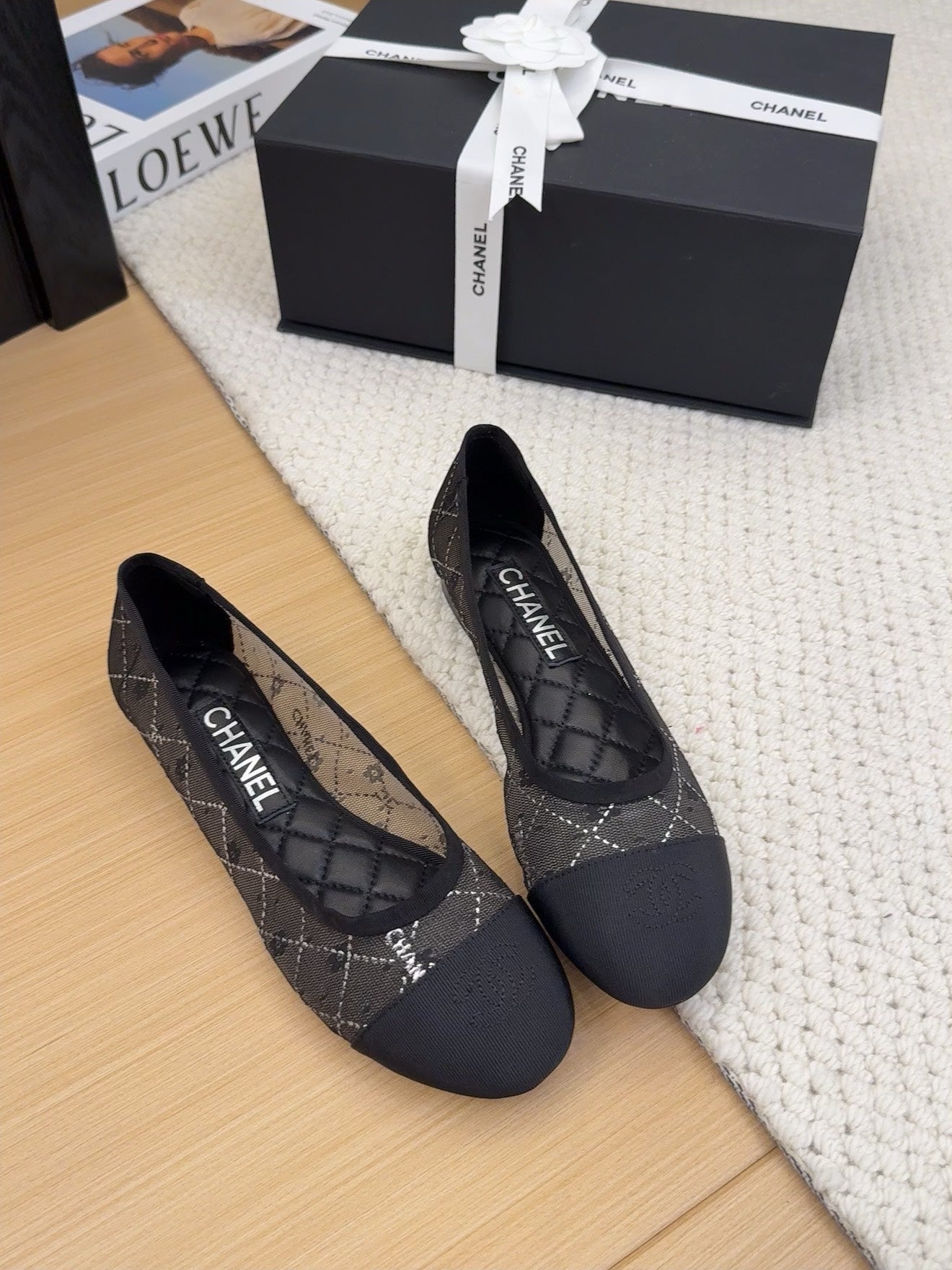 BALLET FLAT IN BLACK FABRIC AND MESH - 34