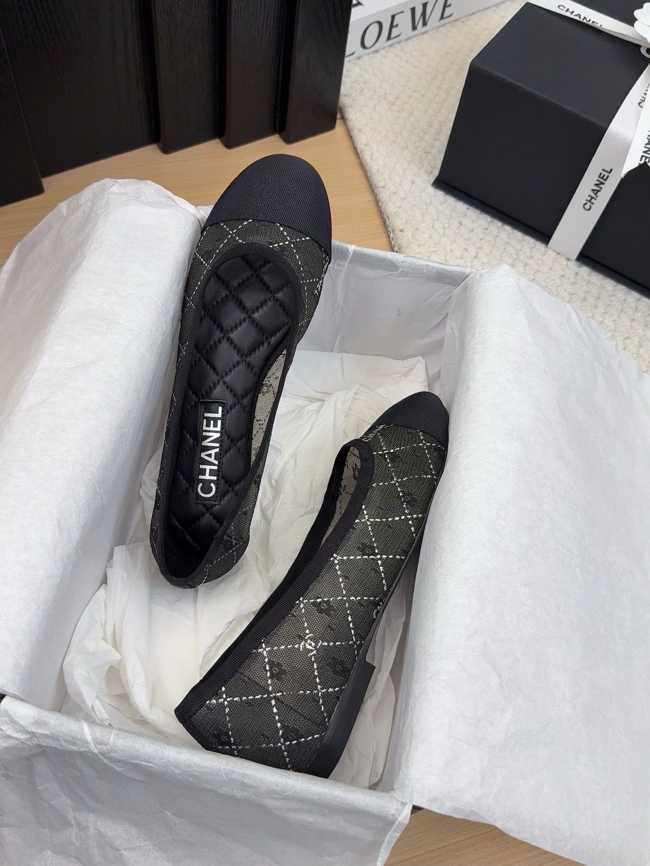 BALLET FLAT IN BLACK FABRIC AND MESH - 34