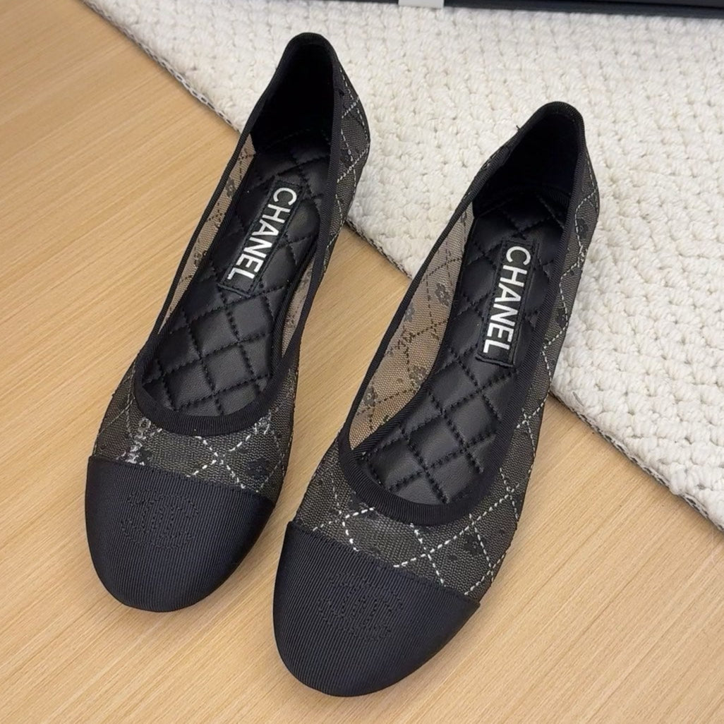 BALLET FLAT IN BLACK FABRIC AND MESH - 34