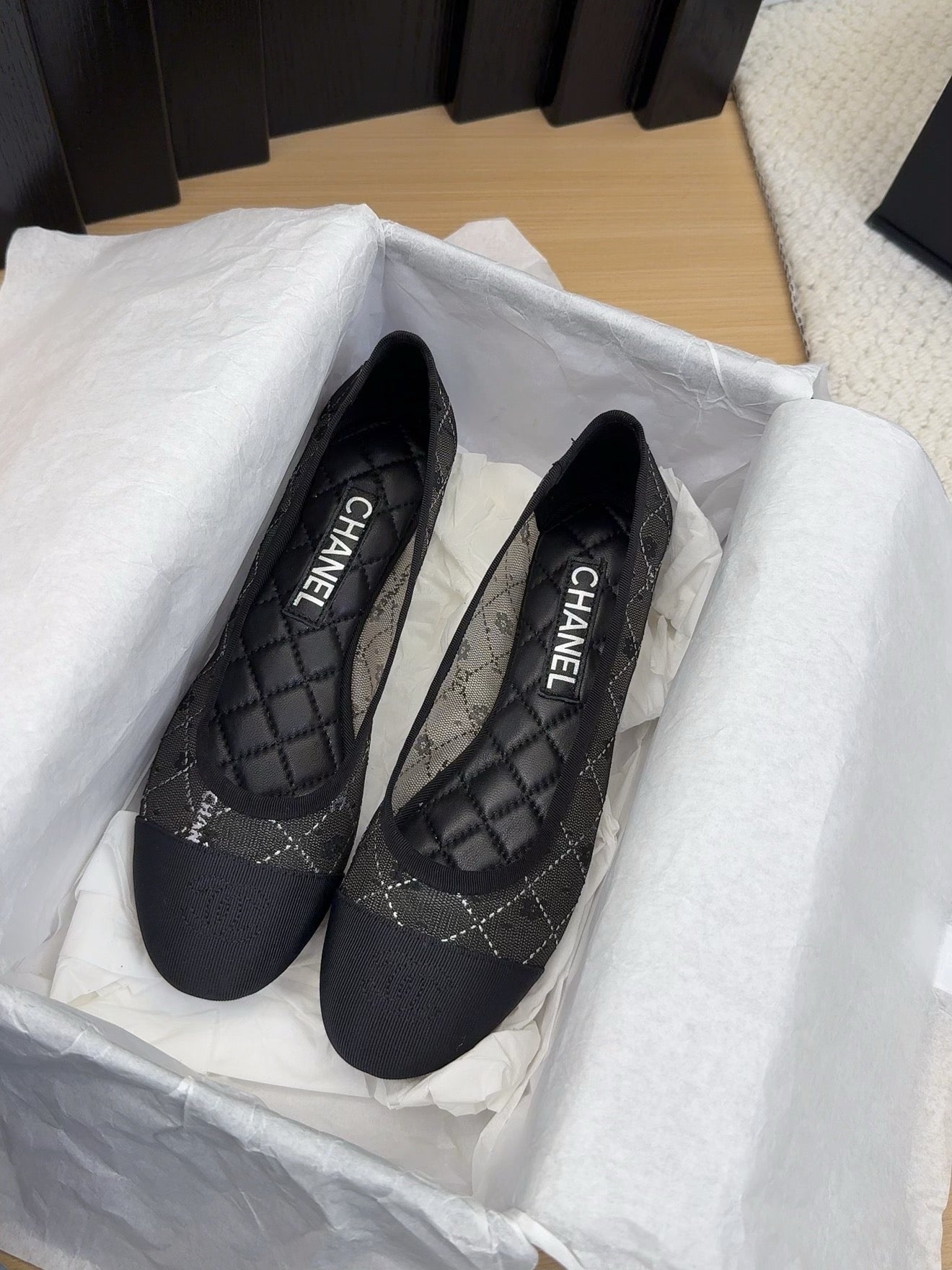 BALLET FLAT IN BLACK FABRIC AND MESH - 34