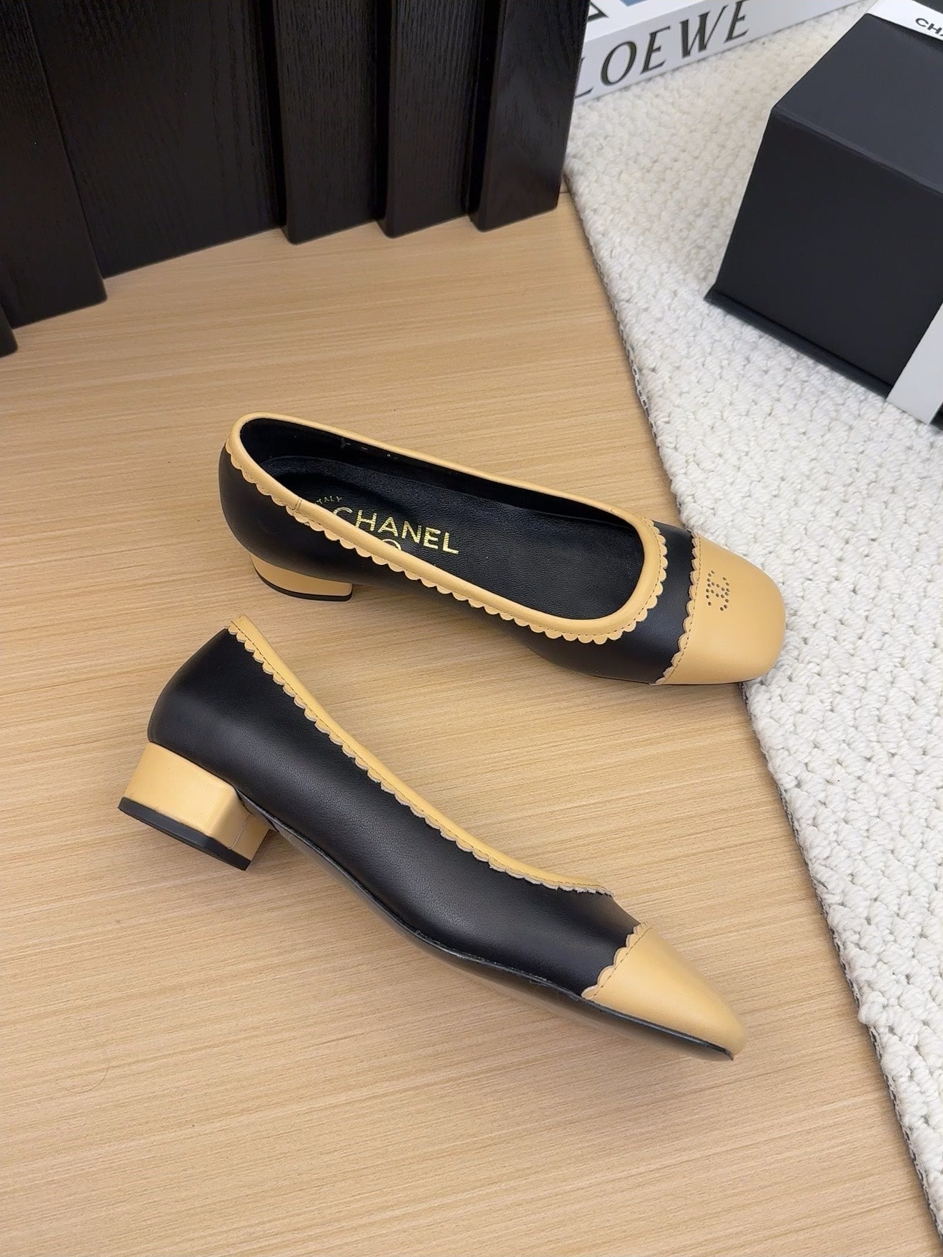 BALLET FLAT IN BLACK MIX PEANUT BROWN CALFSKIN - 34