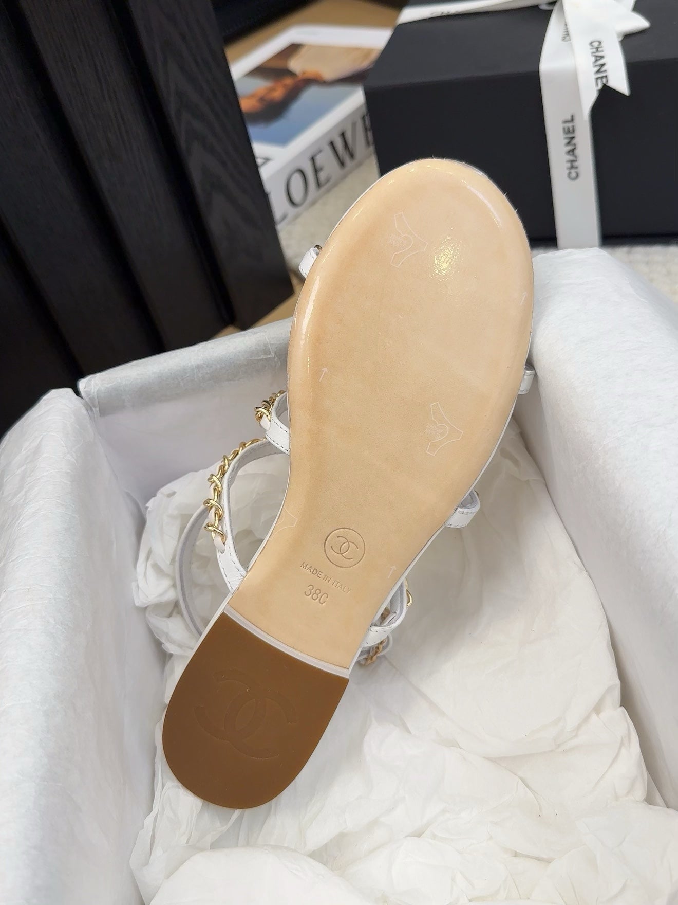 THREE-STRAPS SANDALS IN WHITE CALFSKIN WITH GOLD HARDWARE - 34
