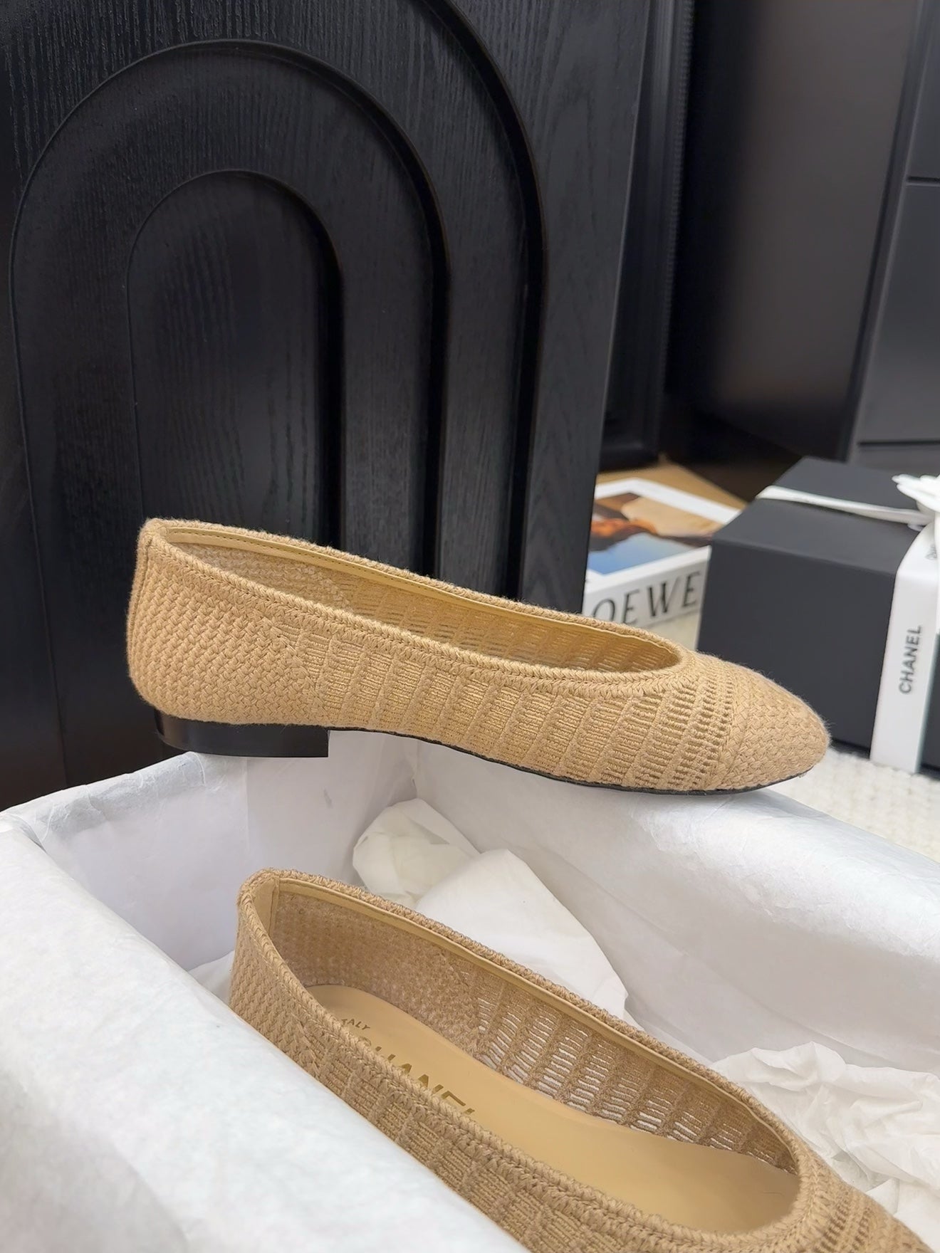 BALLERINAS IN PEANUT BROWN RAFFIA - 34