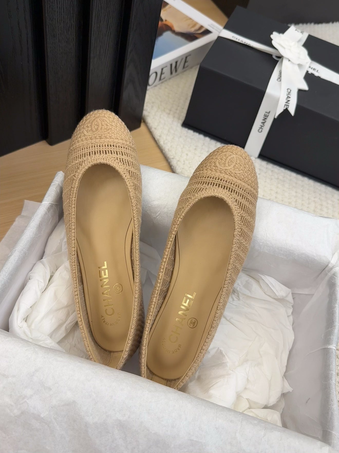 BALLERINAS IN PEANUT BROWN RAFFIA - 34