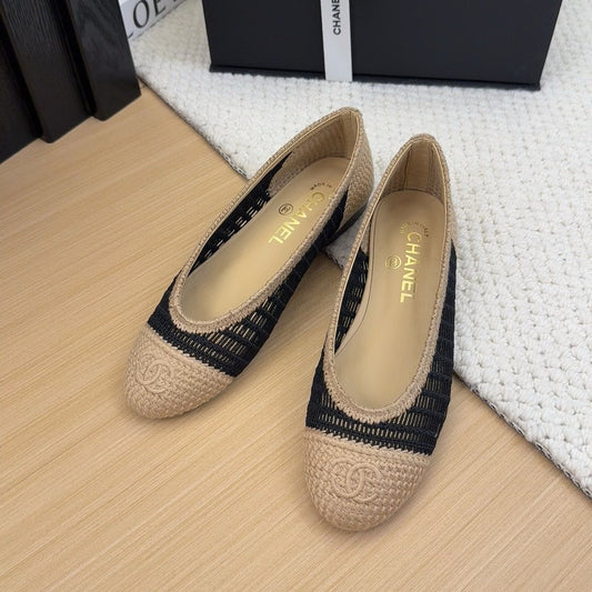 CC 25 Ballet Flat Beige Black Raffia - 34