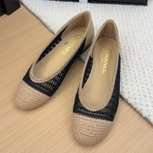 BALLERINAS IN BLACK MIX PEANUT BROWN RAFFIA - 34
