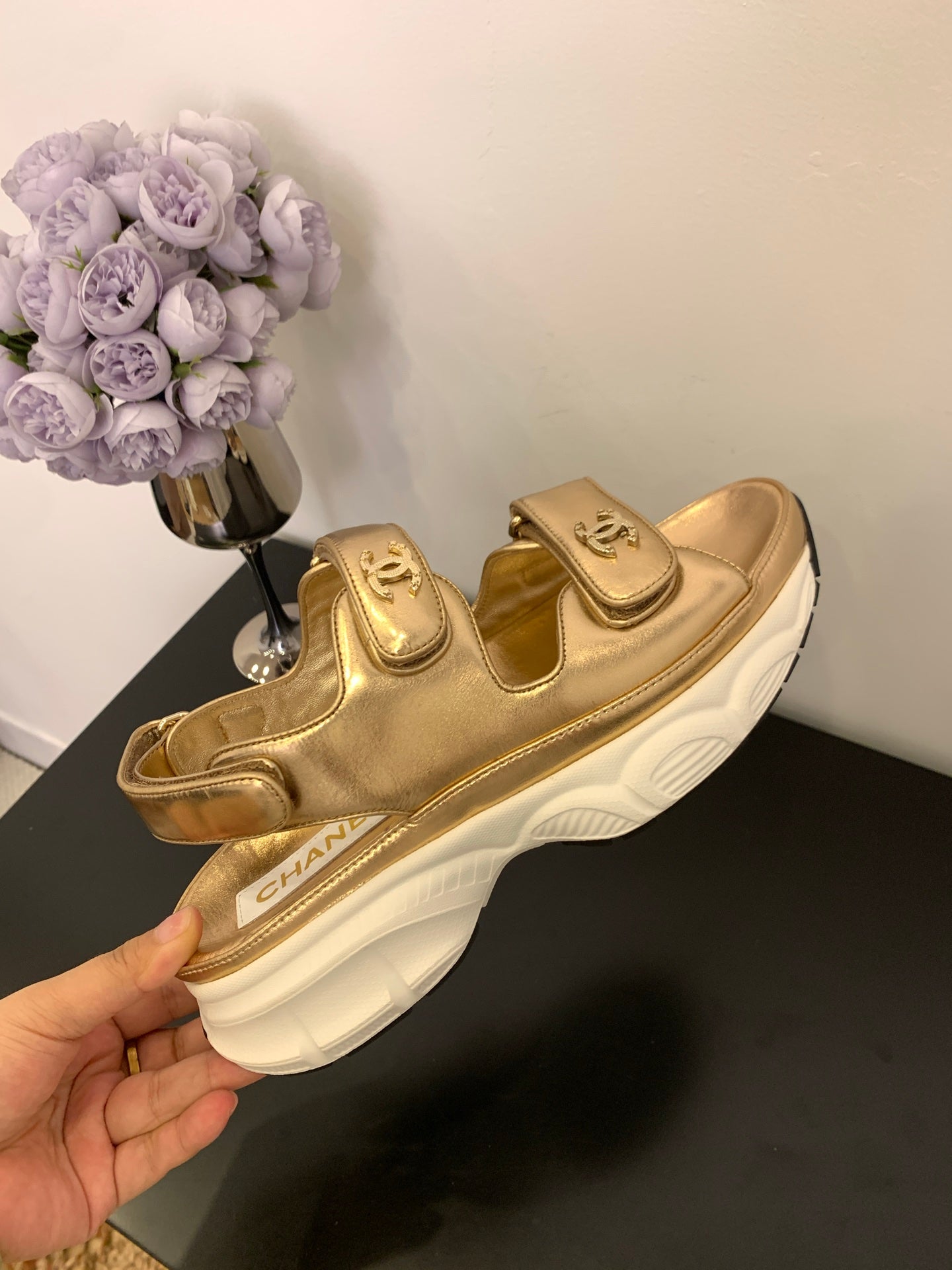 SANDAL 25S IN GLITTER GOLDEN LAMBSKIN - 35