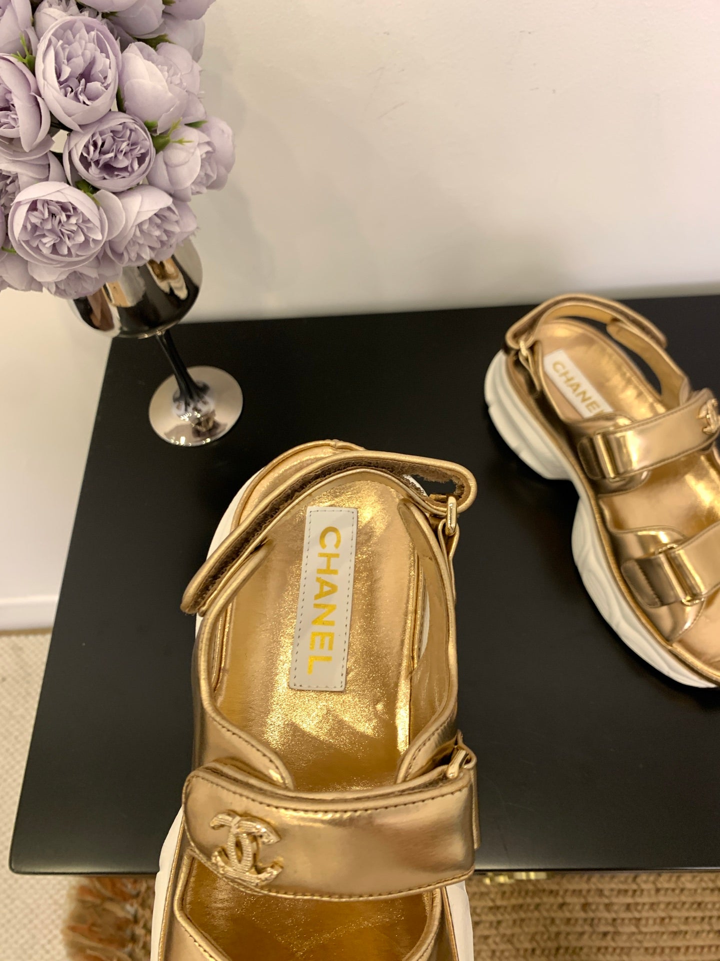 SANDAL 25S IN GLITTER GOLDEN LAMBSKIN - 35