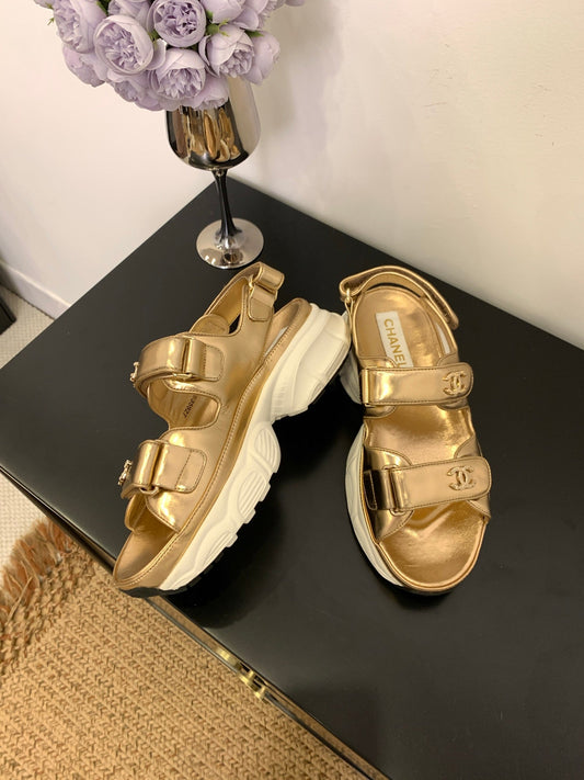 SANDAL 25S IN GLITTER GOLDEN LAMBSKIN - 35