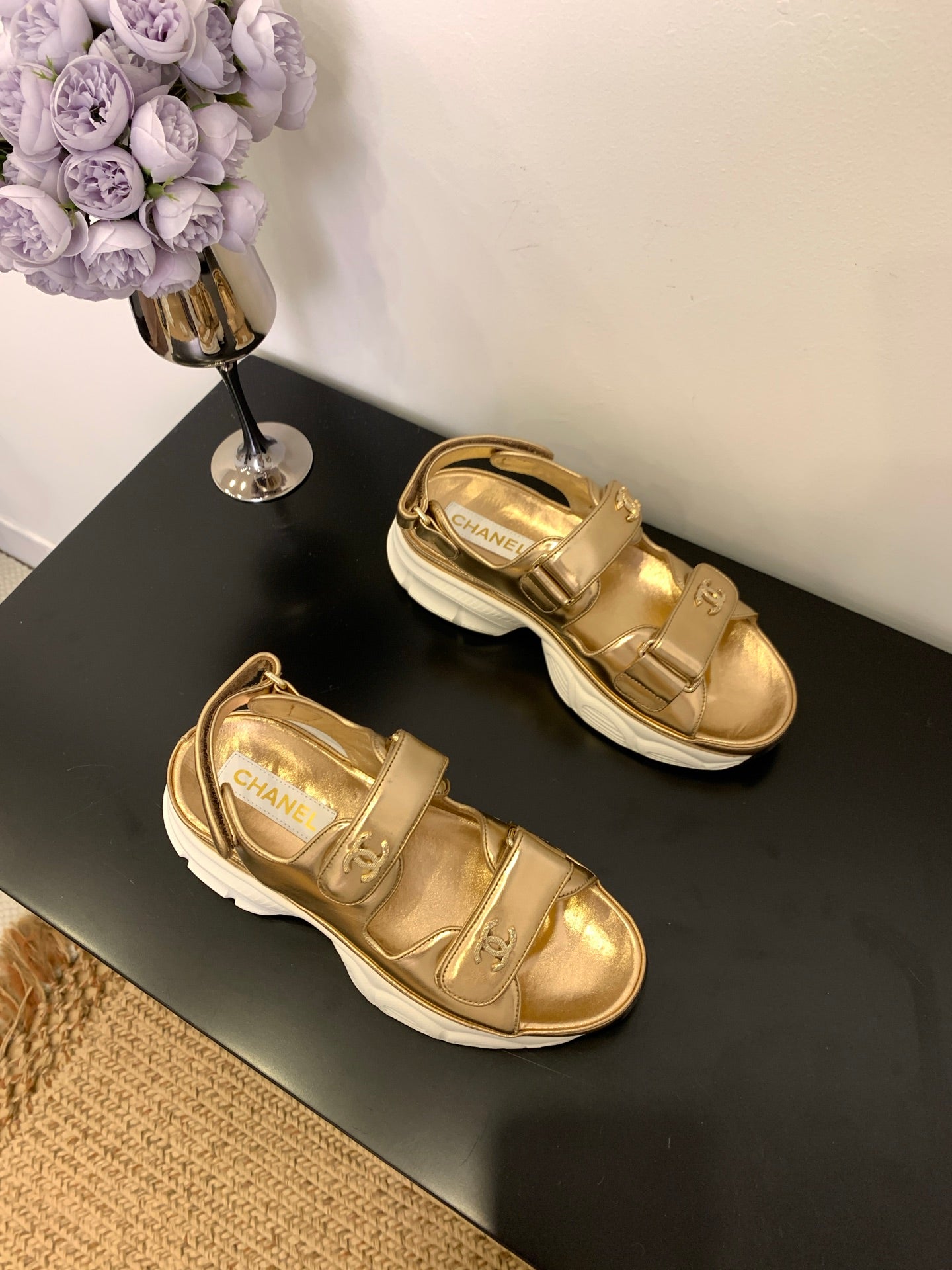 SANDAL 25S IN GLITTER GOLDEN LAMBSKIN - 35
