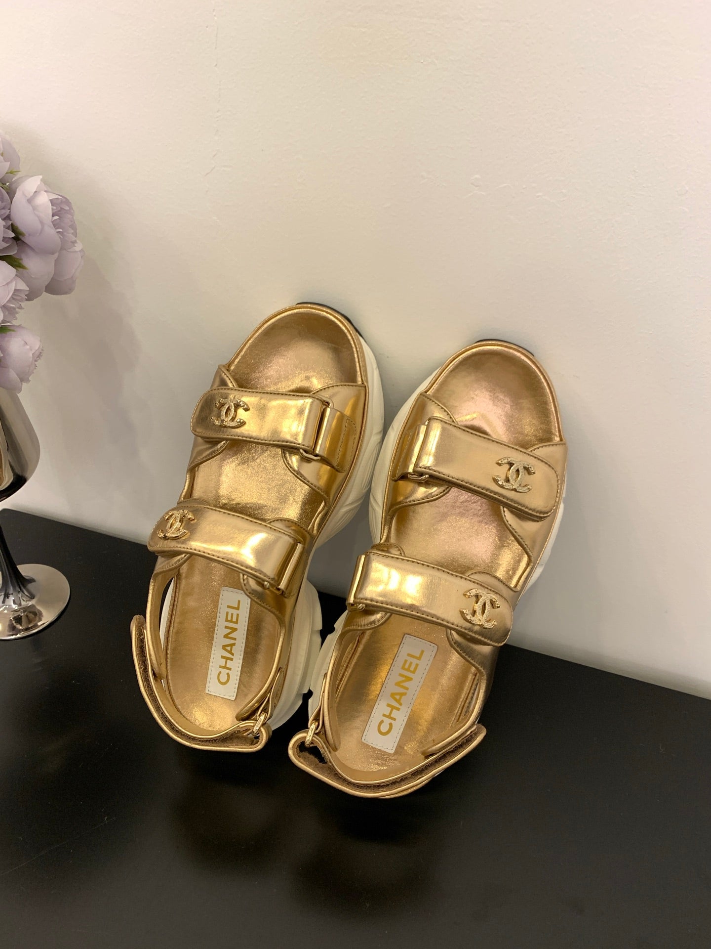 SANDAL 25S IN GLITTER GOLDEN LAMBSKIN - 35
