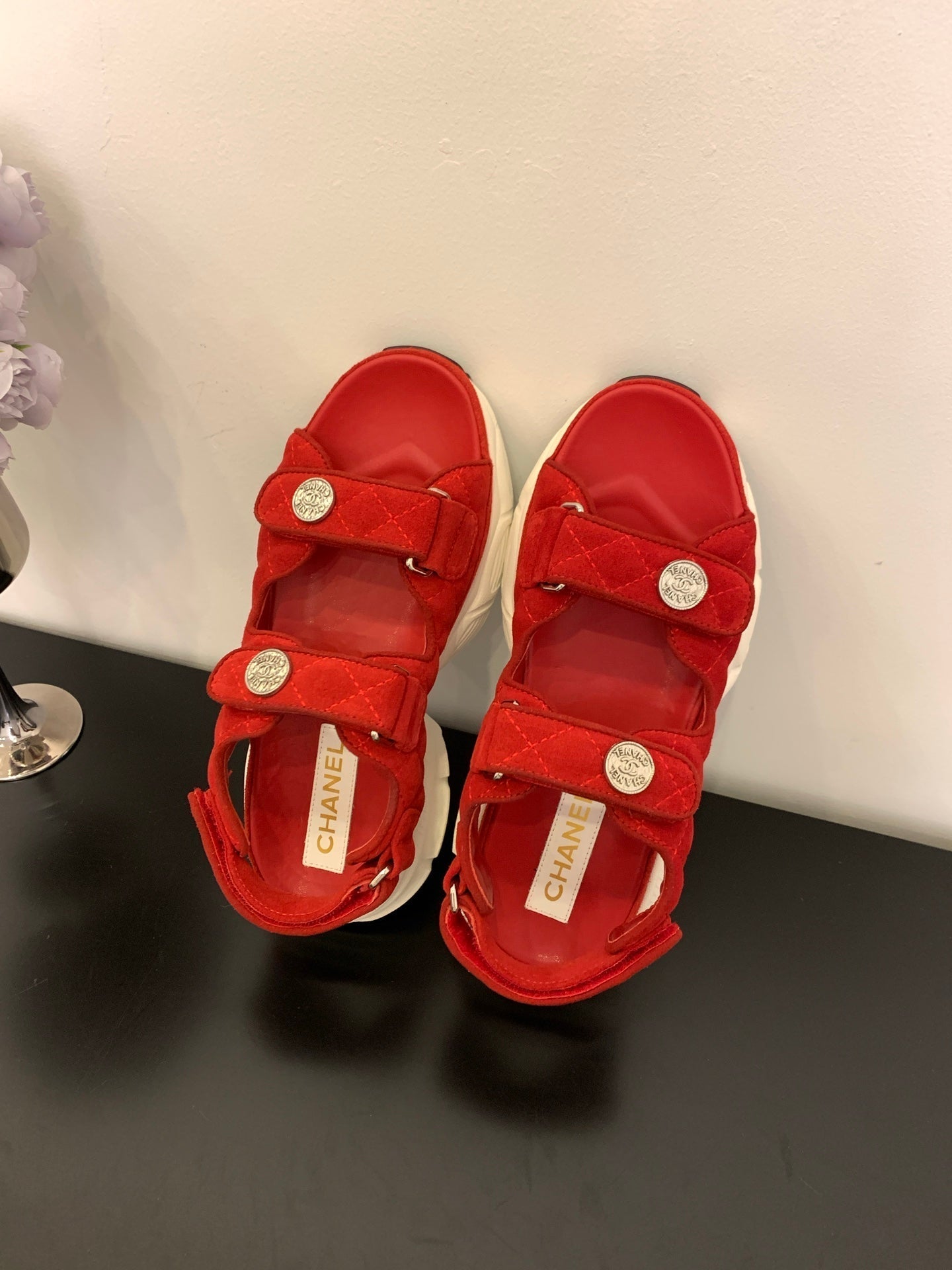 SANDAL 25S IN RED SUEDUE FABRIC - 35