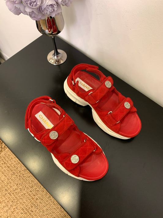 SANDAL 25S IN RED SUEDUE FABRIC - 35