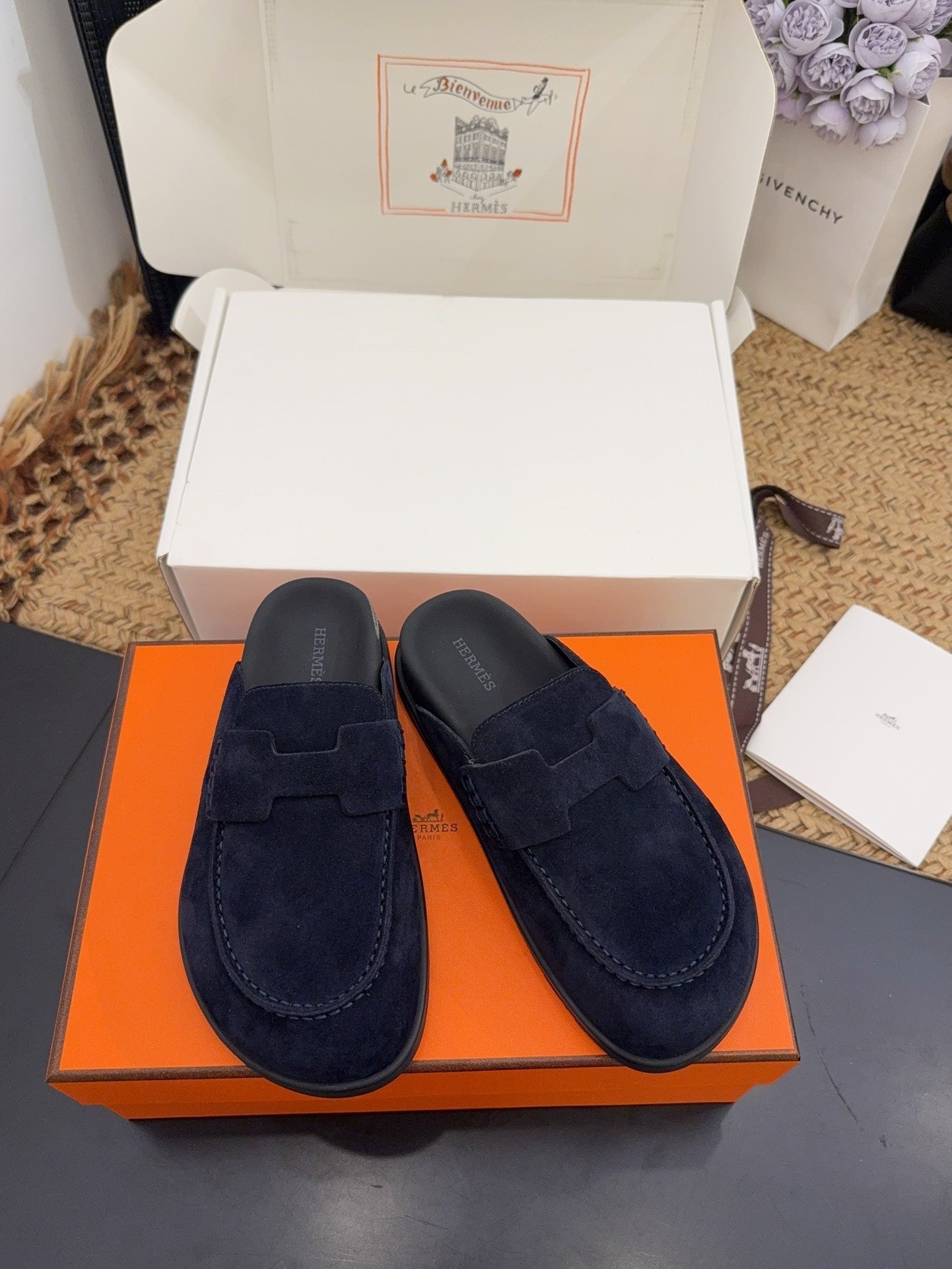 HM 25S MULE IN DARK SLATE BLUE SUEDE - 35