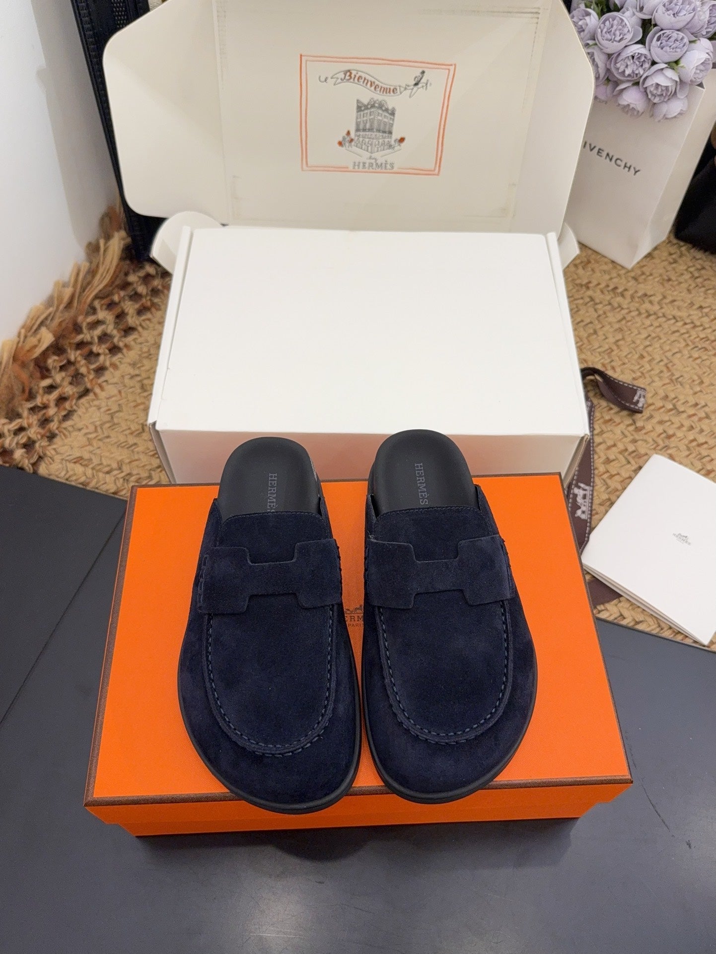 HM 25S MULE IN DARK SLATE BLUE SUEDE - 35