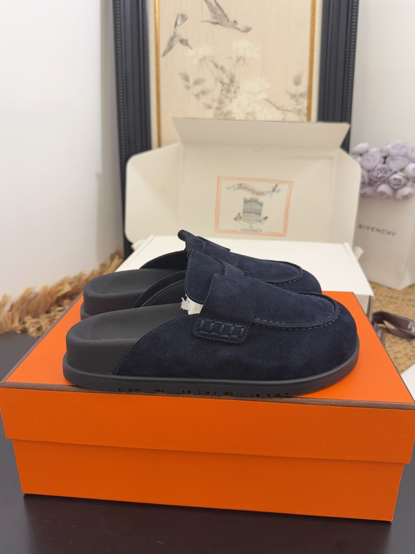 HM 25S MULE IN DARK SLATE BLUE SUEDE - 35