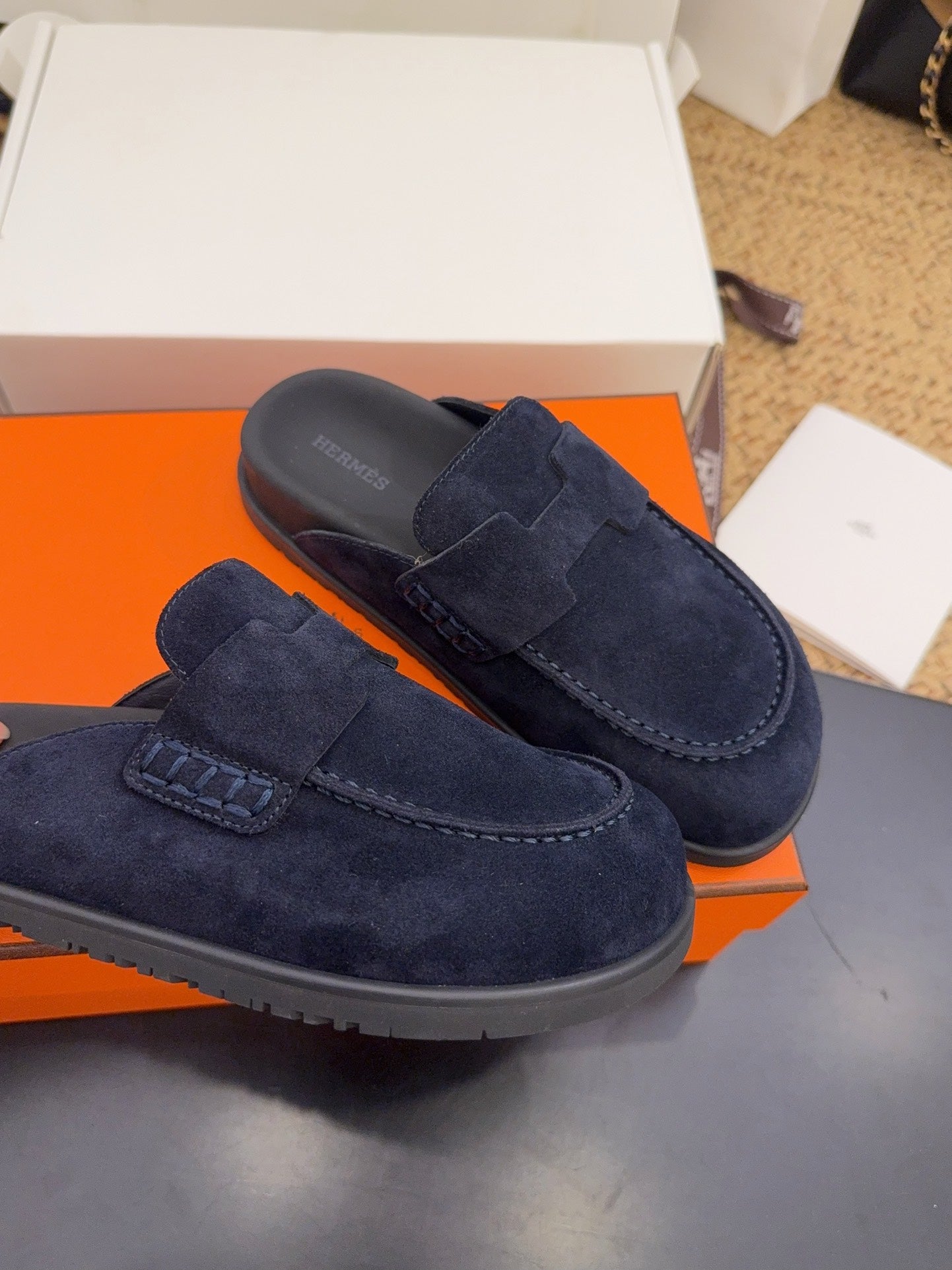 HM 25S MULE IN DARK SLATE BLUE SUEDE - 35