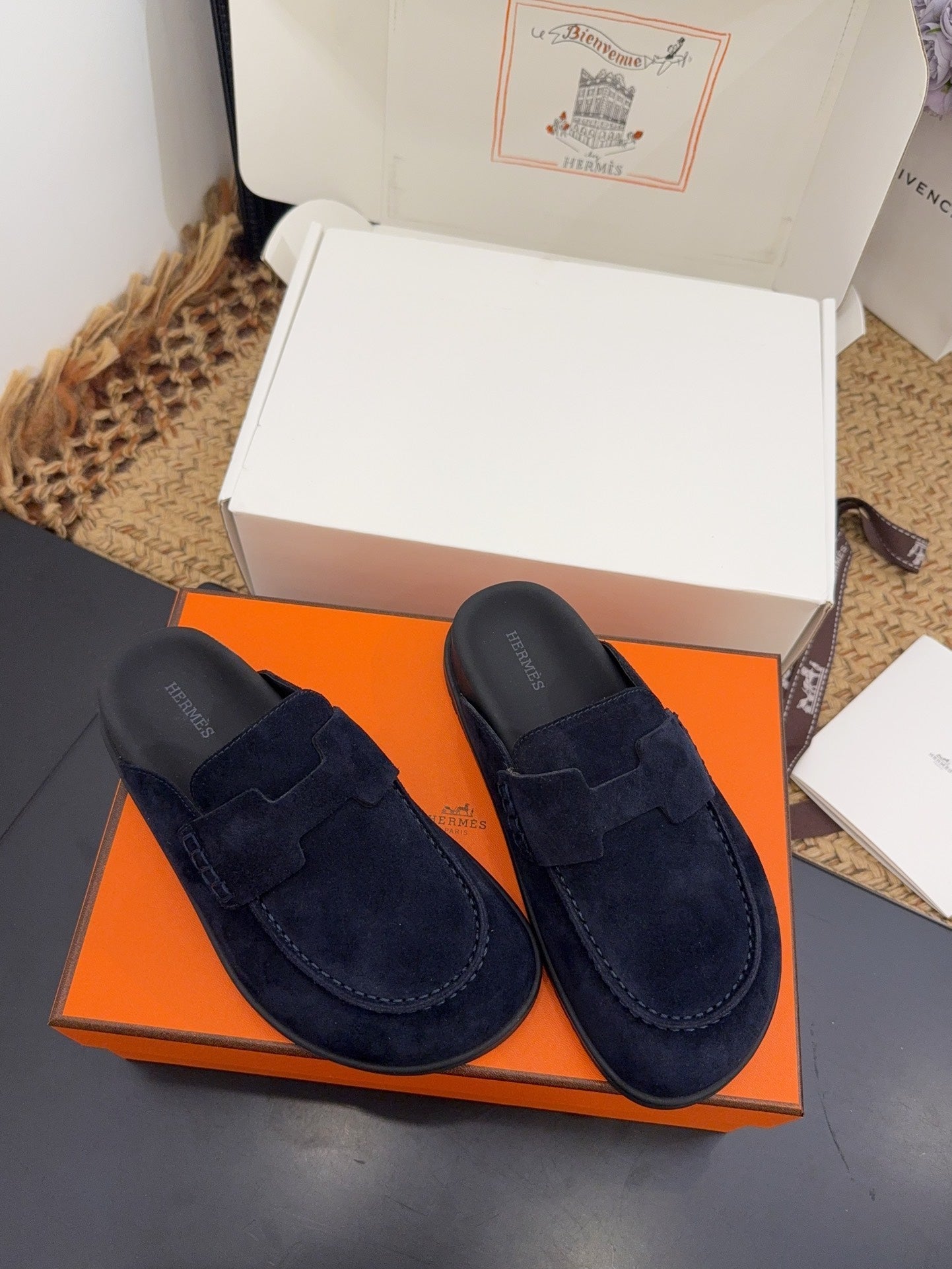HM 25S MULE IN DARK SLATE BLUE SUEDE - 35