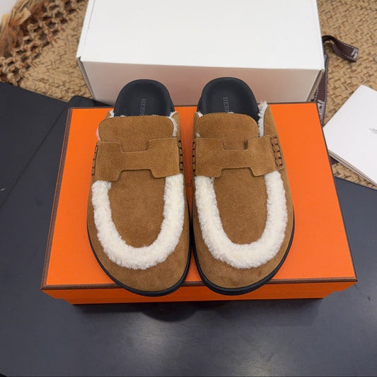 HM 25S MULE IN SOFT BROWN SUEDE MIX WHITE SHEARLING - 35