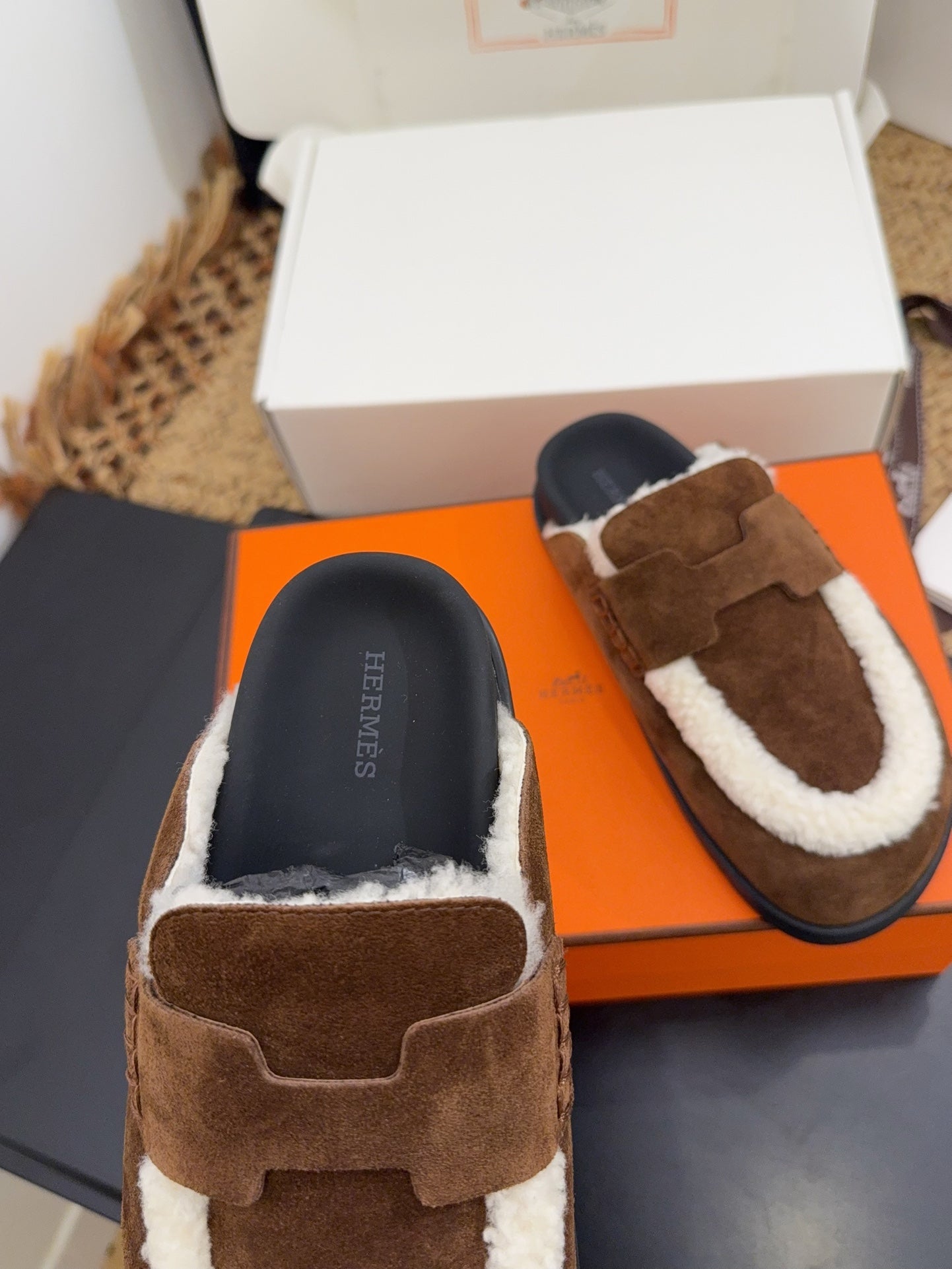 HM 25S MULE IN DARK BROWN SUEDE MIX SHEARLING - 35