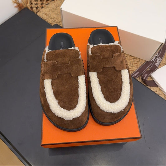 HM 25S MULE IN DARK BROWN SUEDE MIX SHEARLING - 35