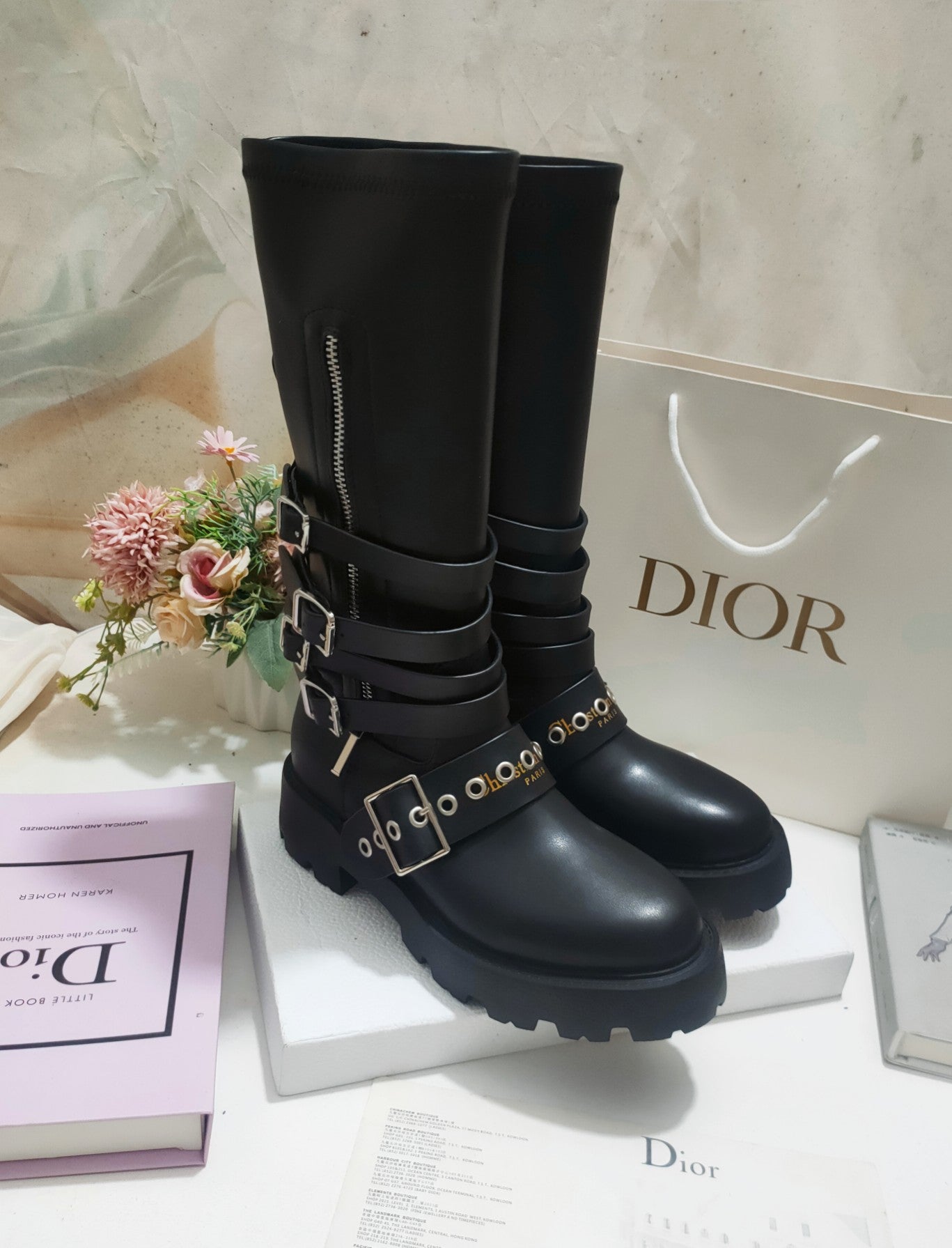 CD ZIPPER BUCKLE BOOTS IN BLACK CALFSKIN - 35