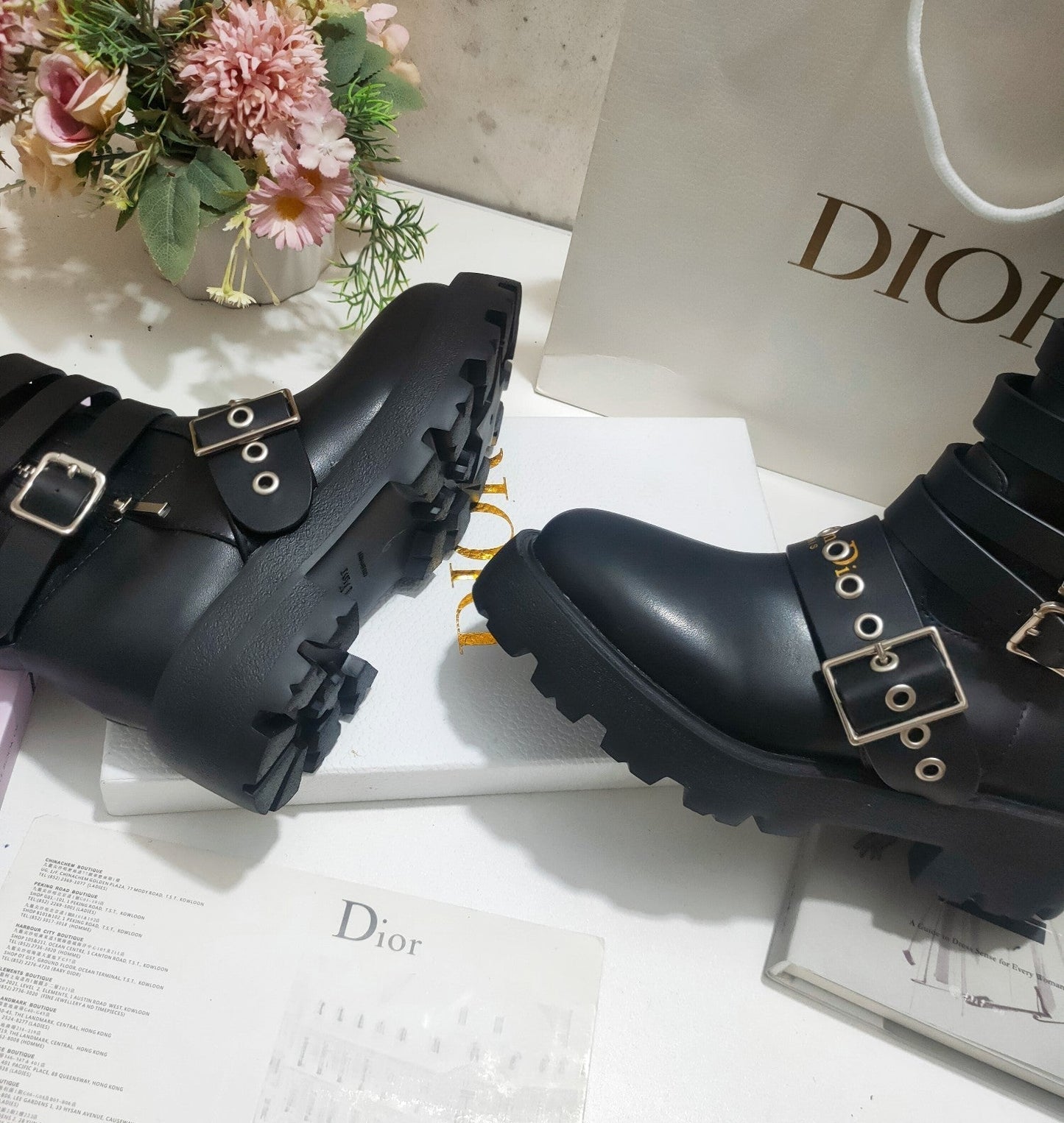 CD ZIPPER BUCKLE BOOTS IN BLACK CALFSKIN - 35