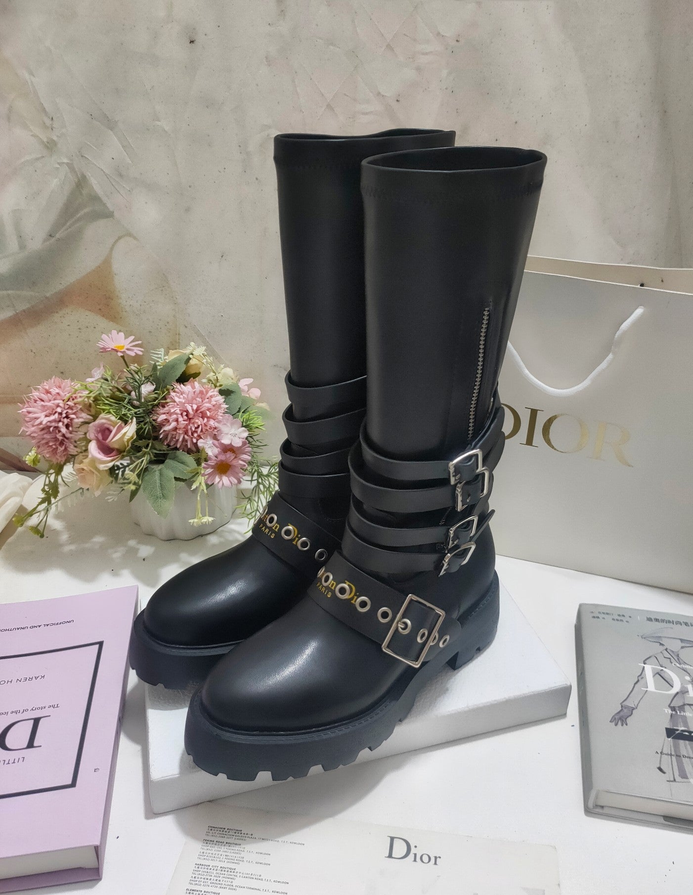 CD ZIPPER BUCKLE BOOTS IN BLACK CALFSKIN - 35