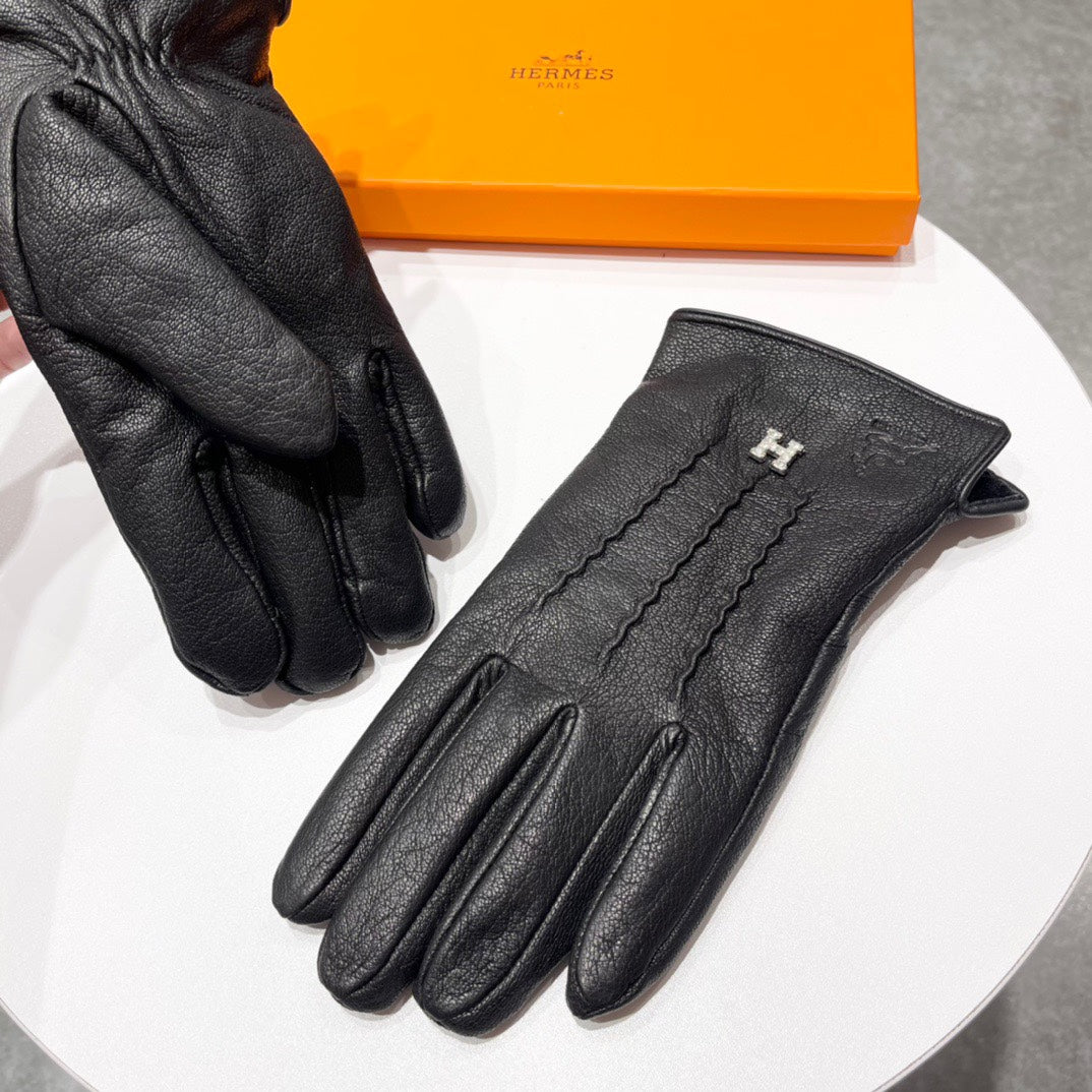 GLOVES IN BLACK DEERSKIN AND FLEECE LINING 228487 - XL