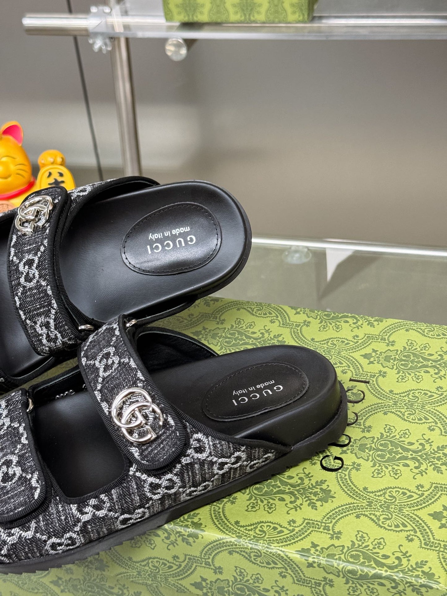 GG SANDALS IN BLACK FABRIC AND CALFSKIN WITH SILVER HARDWARE - 36