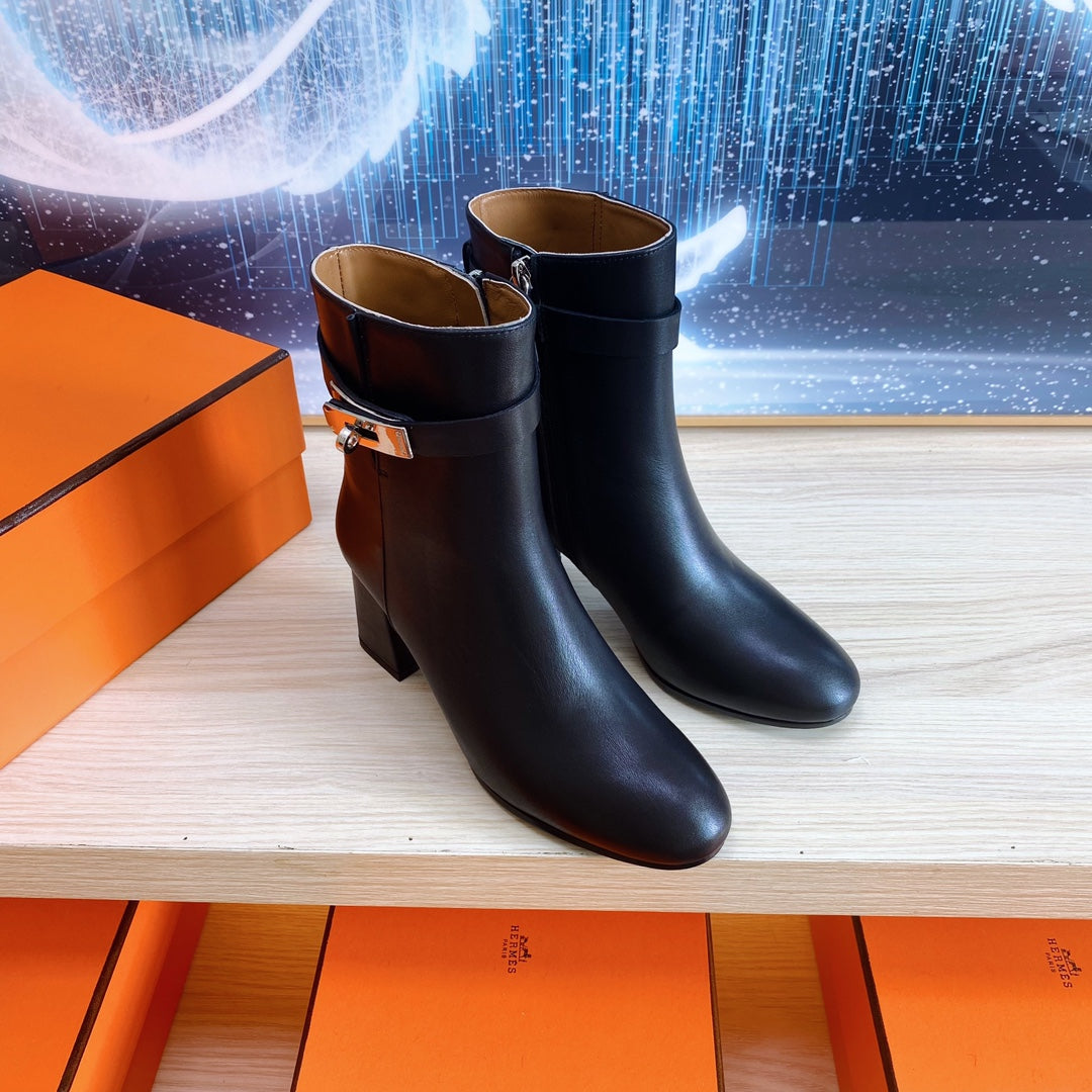 STORY ANKLE BOOT 7 CM IN BLACK LAMBSKIN - 35