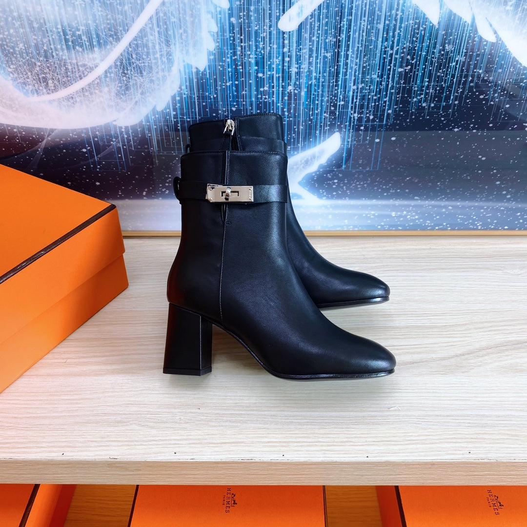 STORY ANKLE BOOT 7 CM IN BLACK LAMBSKIN - 35