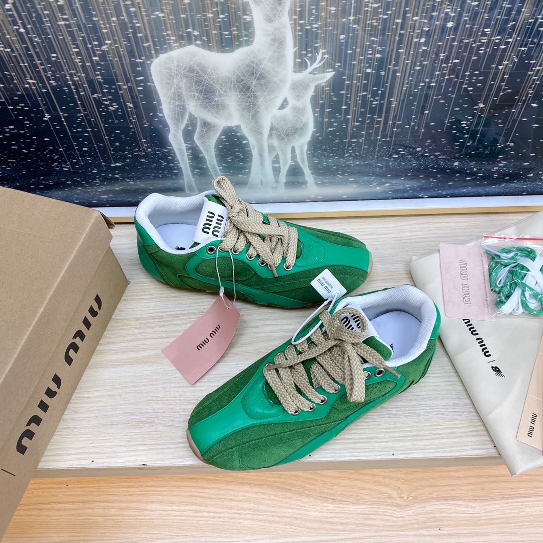 NB Pine Green And Sea Green Color Sneakers Cowhide - 35