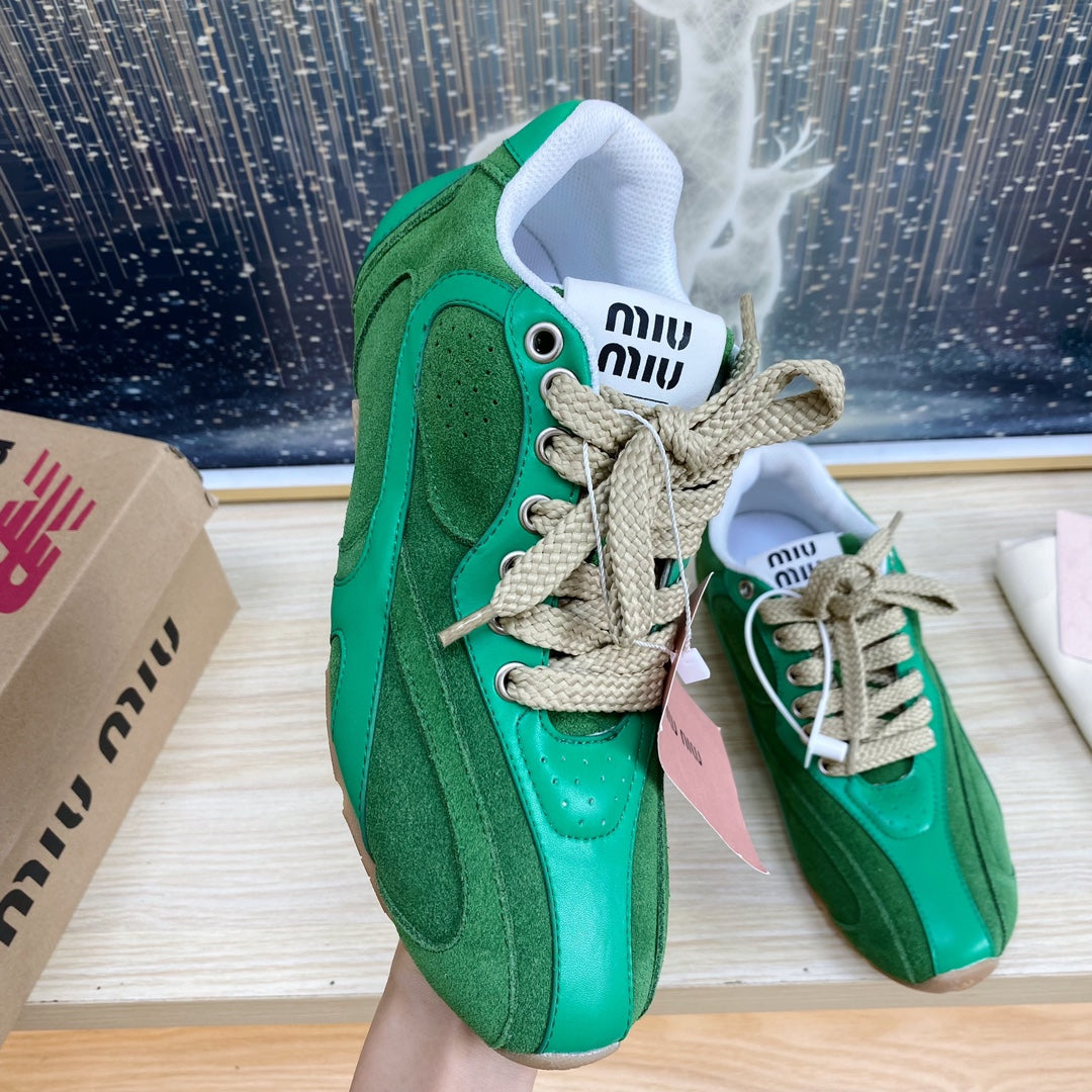 NB Pine Green And Sea Green Color Sneakers Cowhide - 35