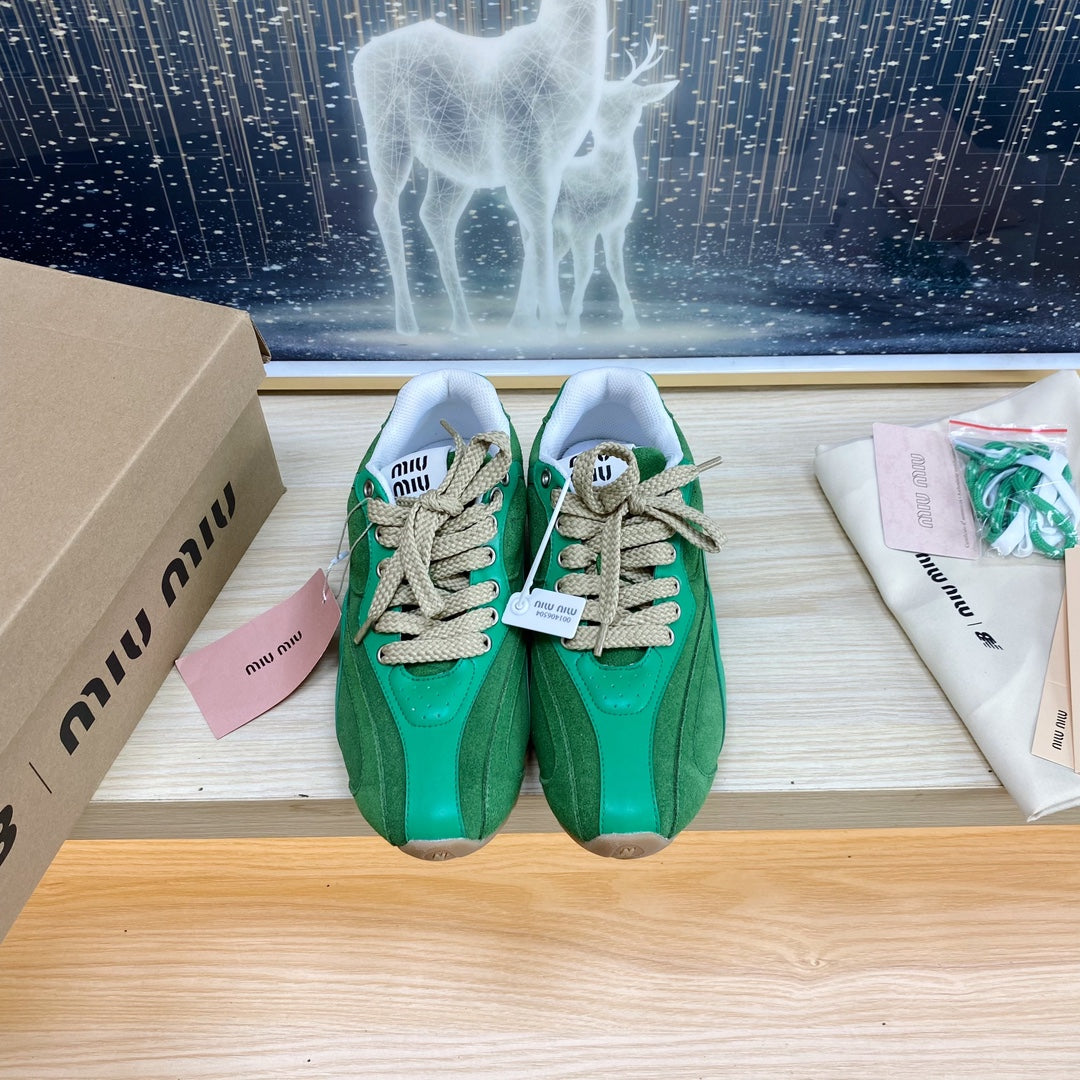 NB Pine Green And Sea Green Color Sneakers Cowhide - 35