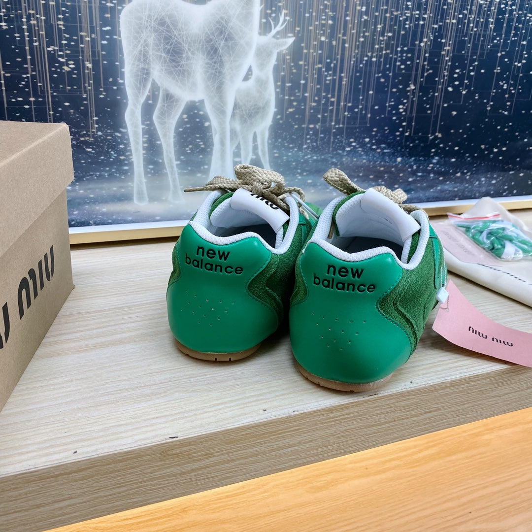 NB Pine Green And Sea Green Color Sneakers Cowhide - 35